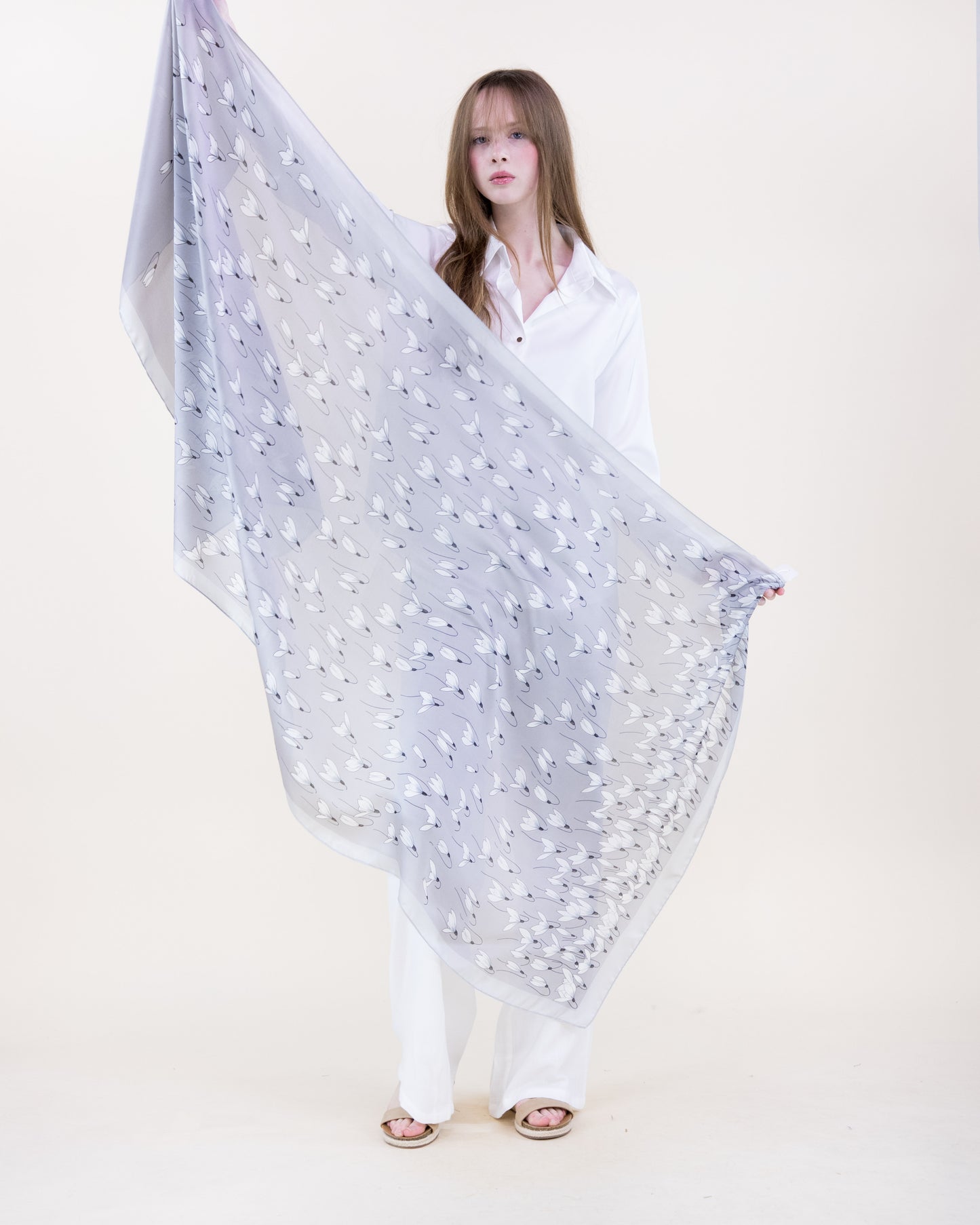 Windy Crocus Satin Long Scarf
