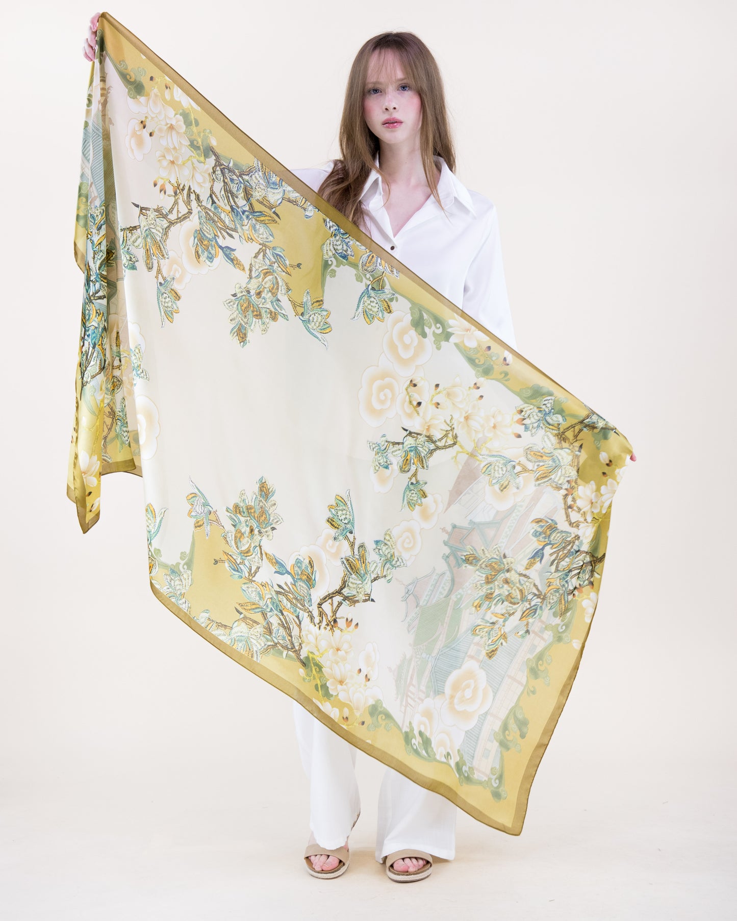 Storybook Botanical Satin Long Scarf