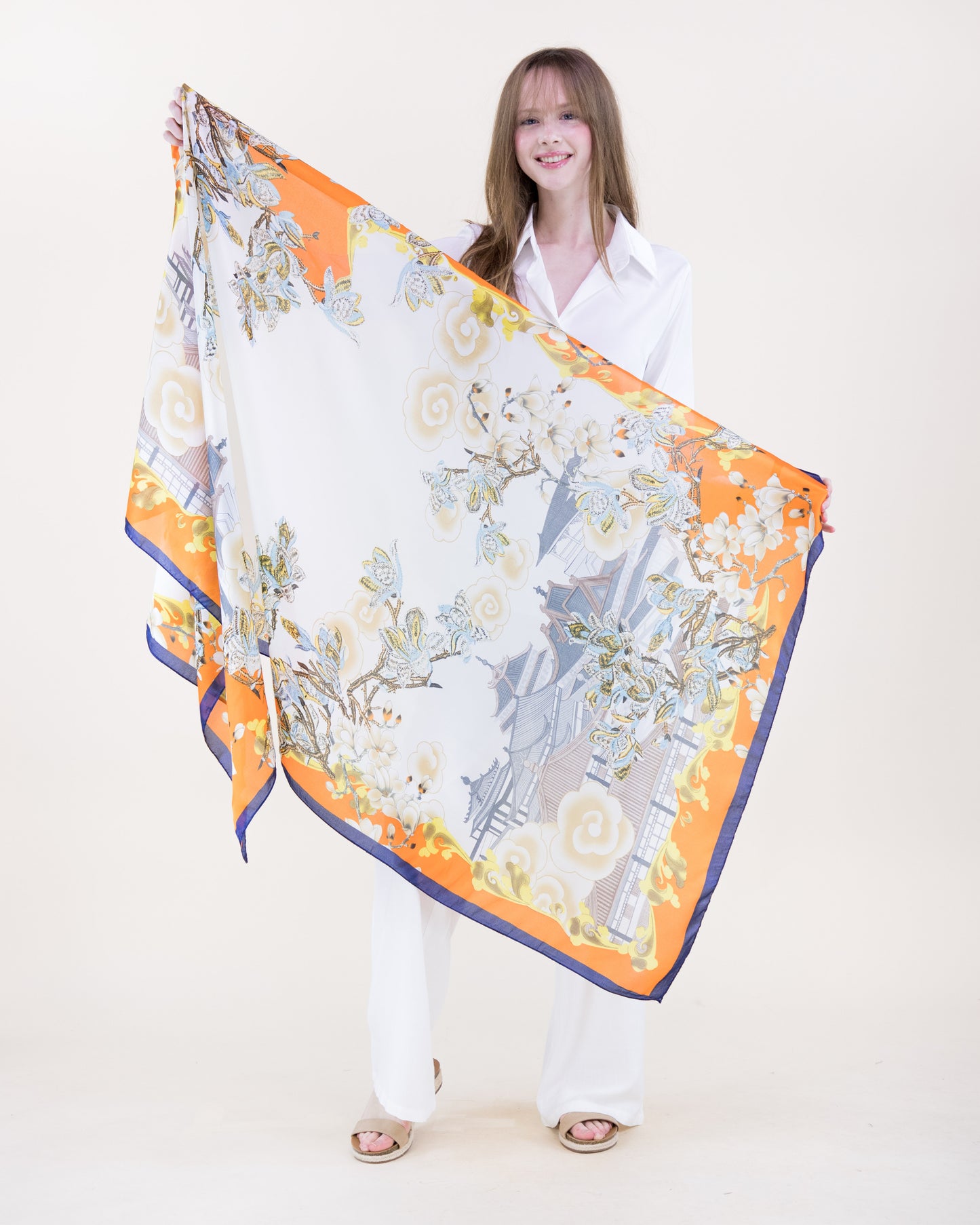 Storybook Botanical Satin Long Scarf