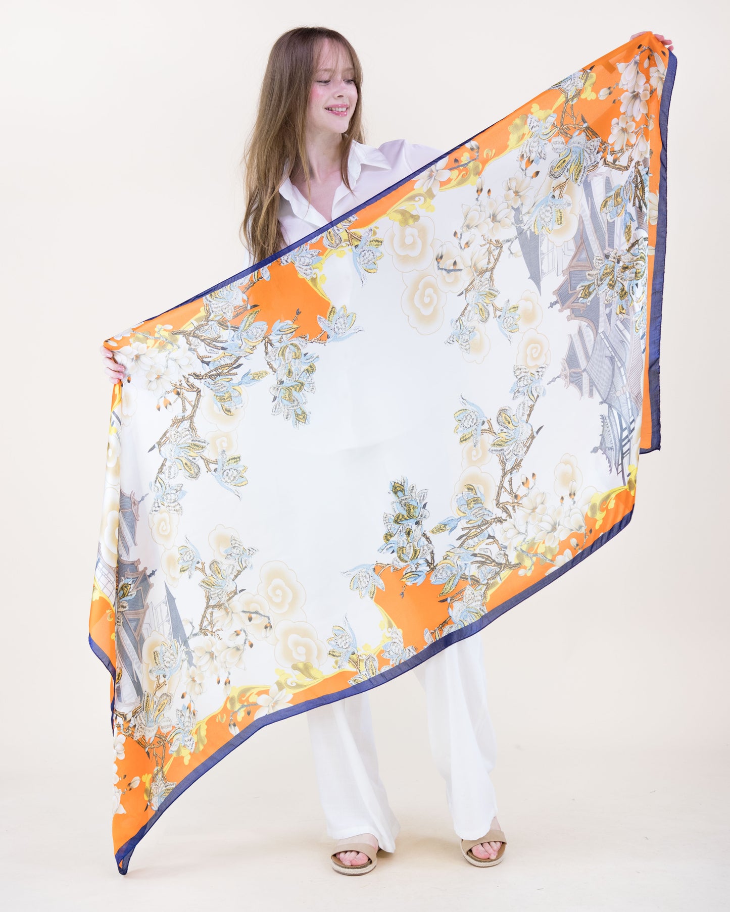 Storybook Botanical Satin Long Scarf