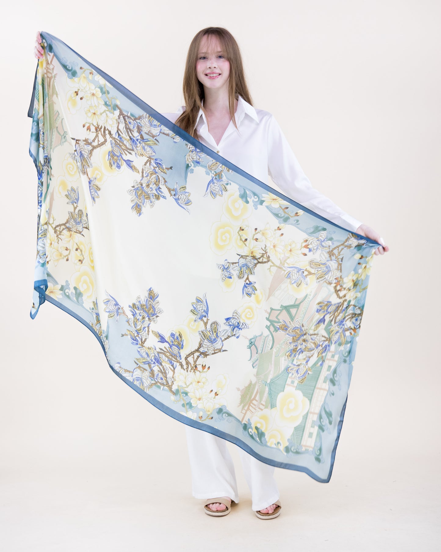 Storybook Botanical Satin Long Scarf