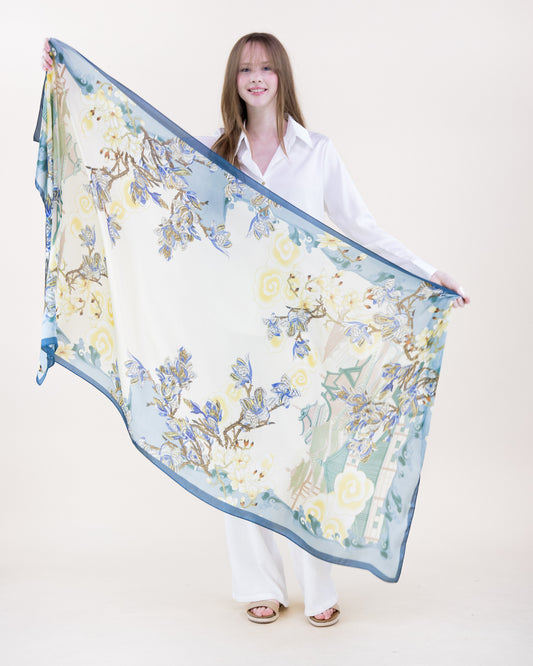 Storybook Botanical Satin Long Scarf