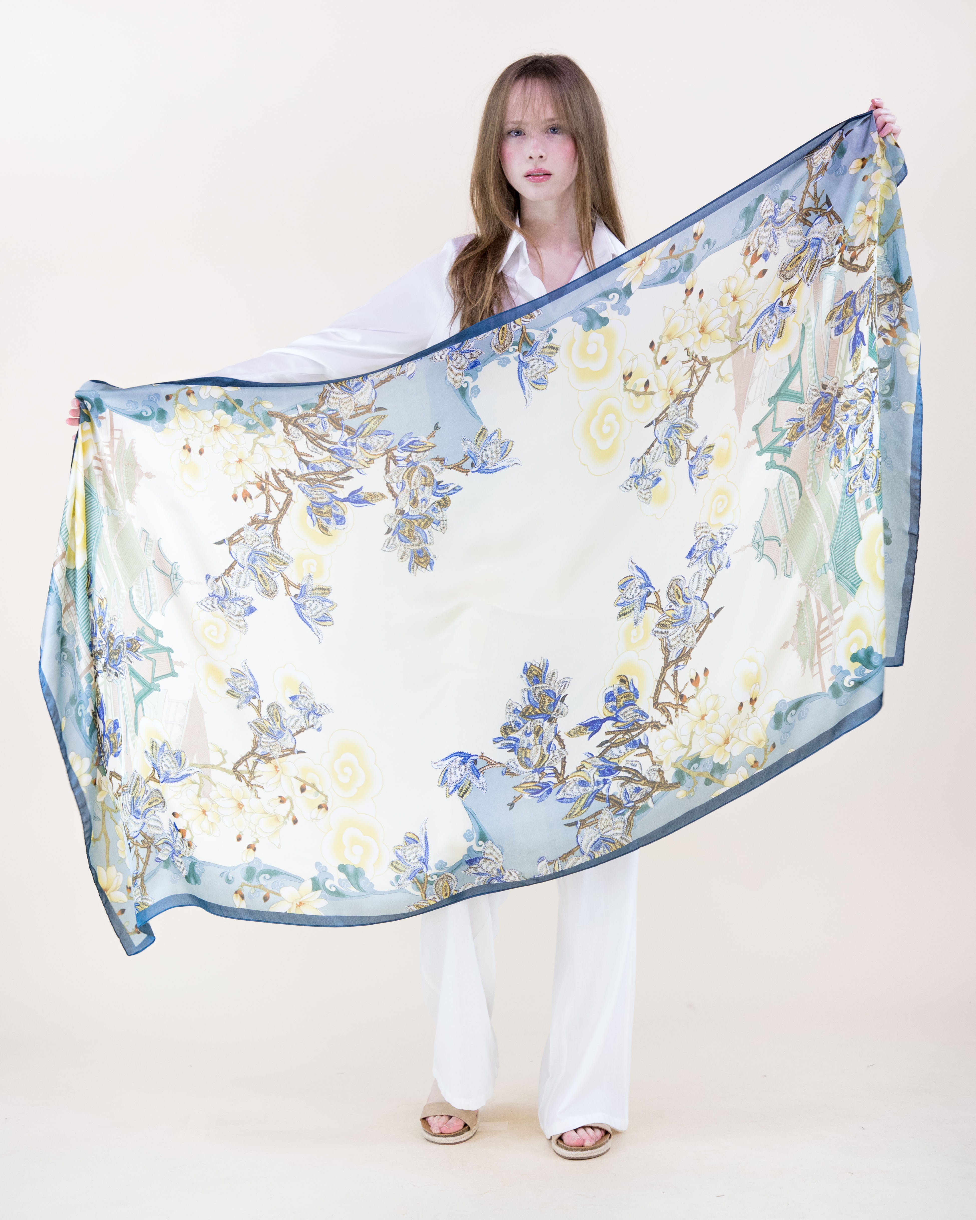 Storybook Botanical Satin Long Scarf