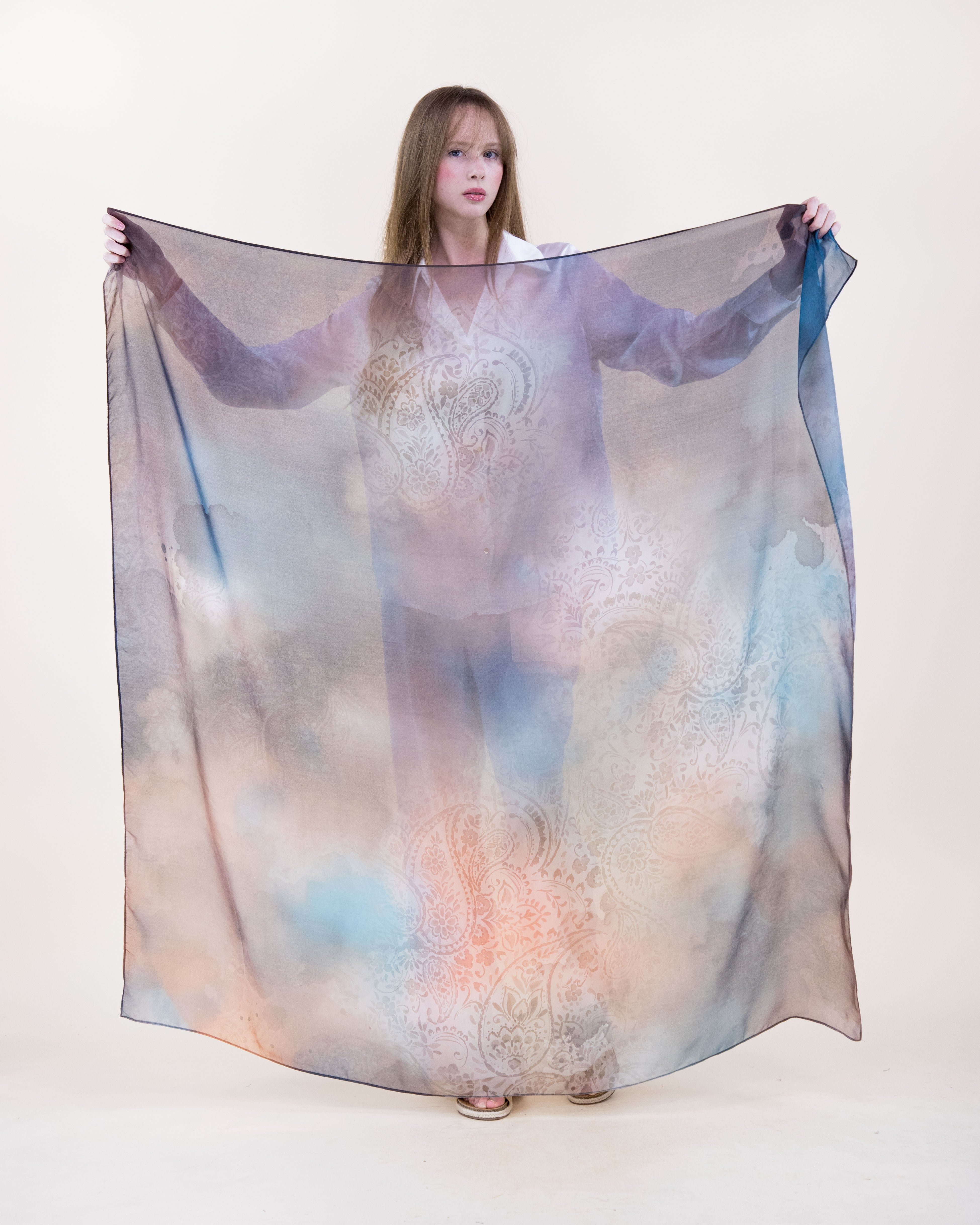 Sun Washed Watercolor Cloud Silky Large Square Scarf