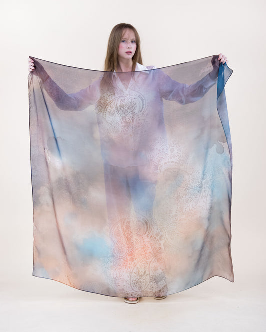 Sun Washed Watercolor Cloud Silky Large Square Scarf