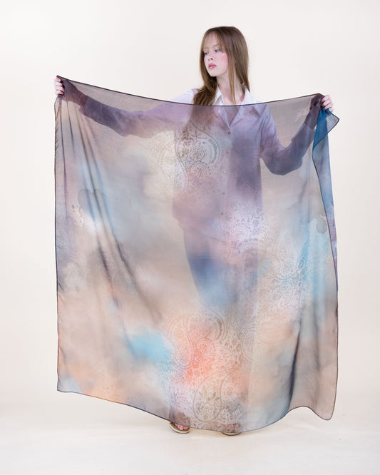 Sun Washed Watercolor Cloud Silky Large Square Scarf