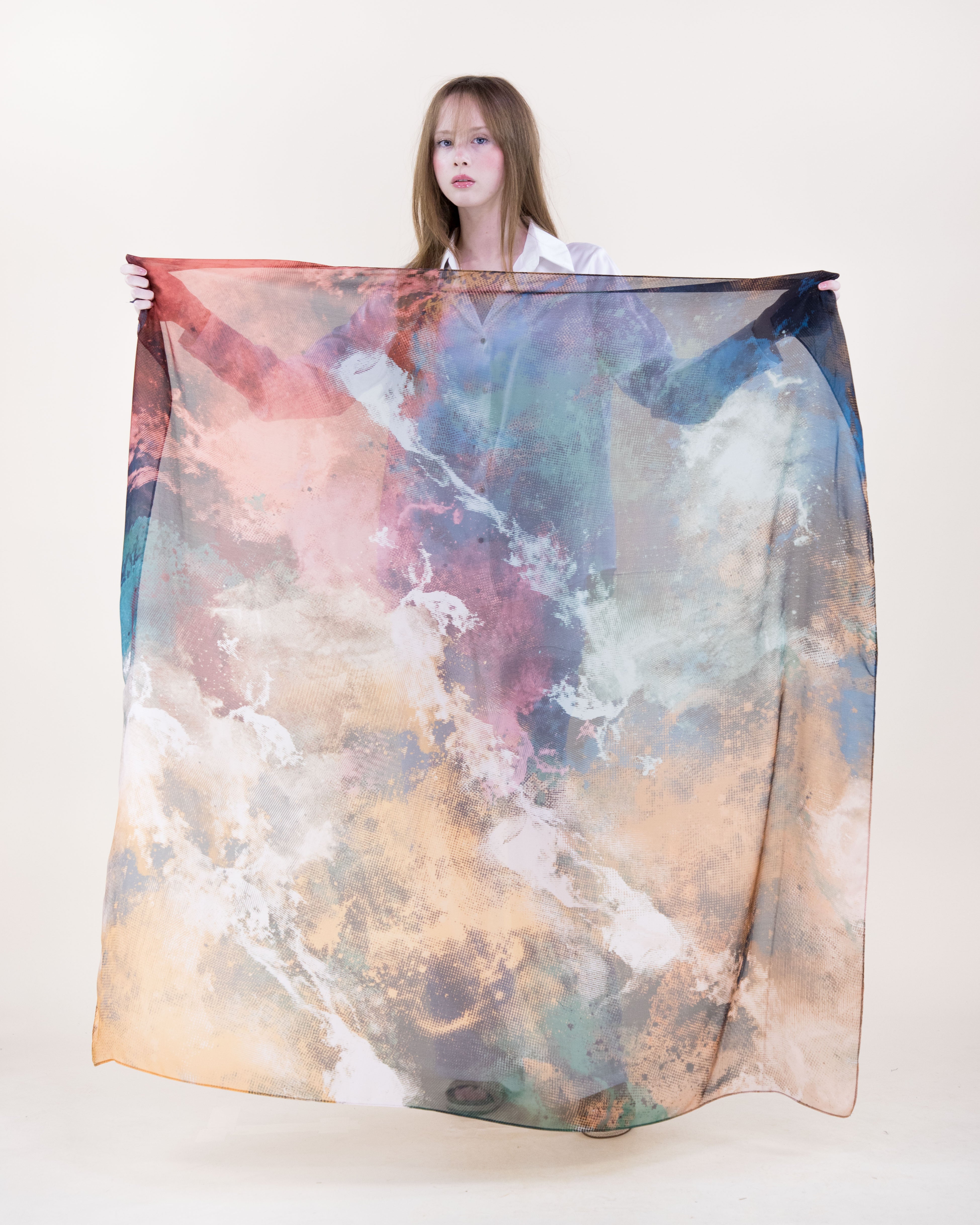 Fresco Ink Wash Silky Large Square Scarf