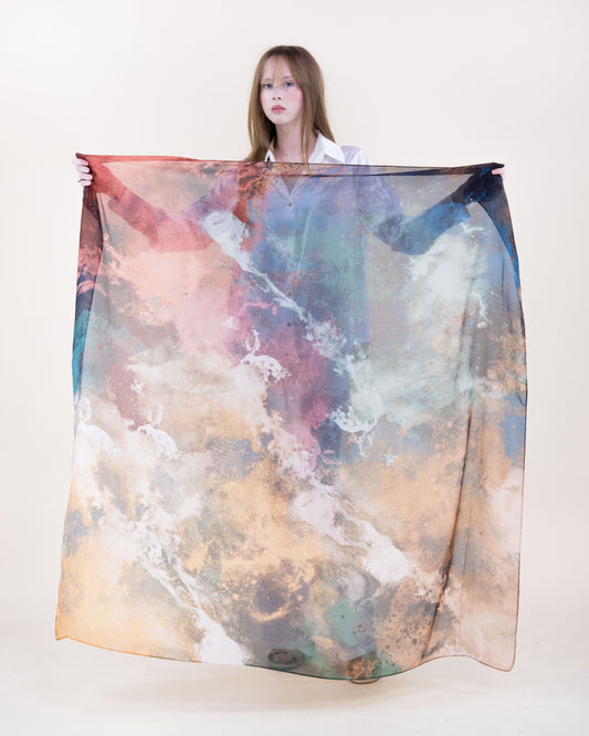 Fresco Ink Wash Silky Large Square Scarf