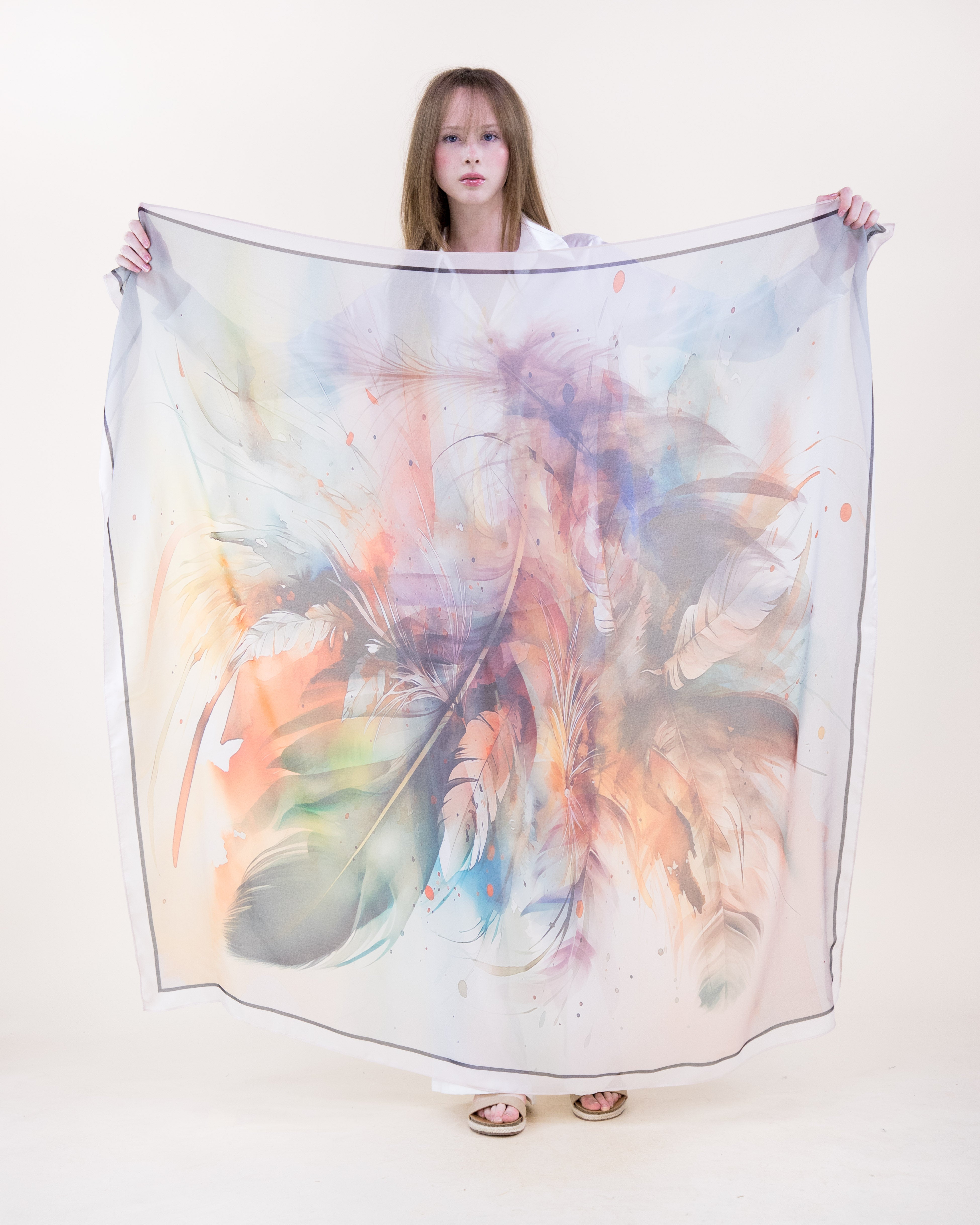 Boho Plume Watercolor Silky Large Square Scarf