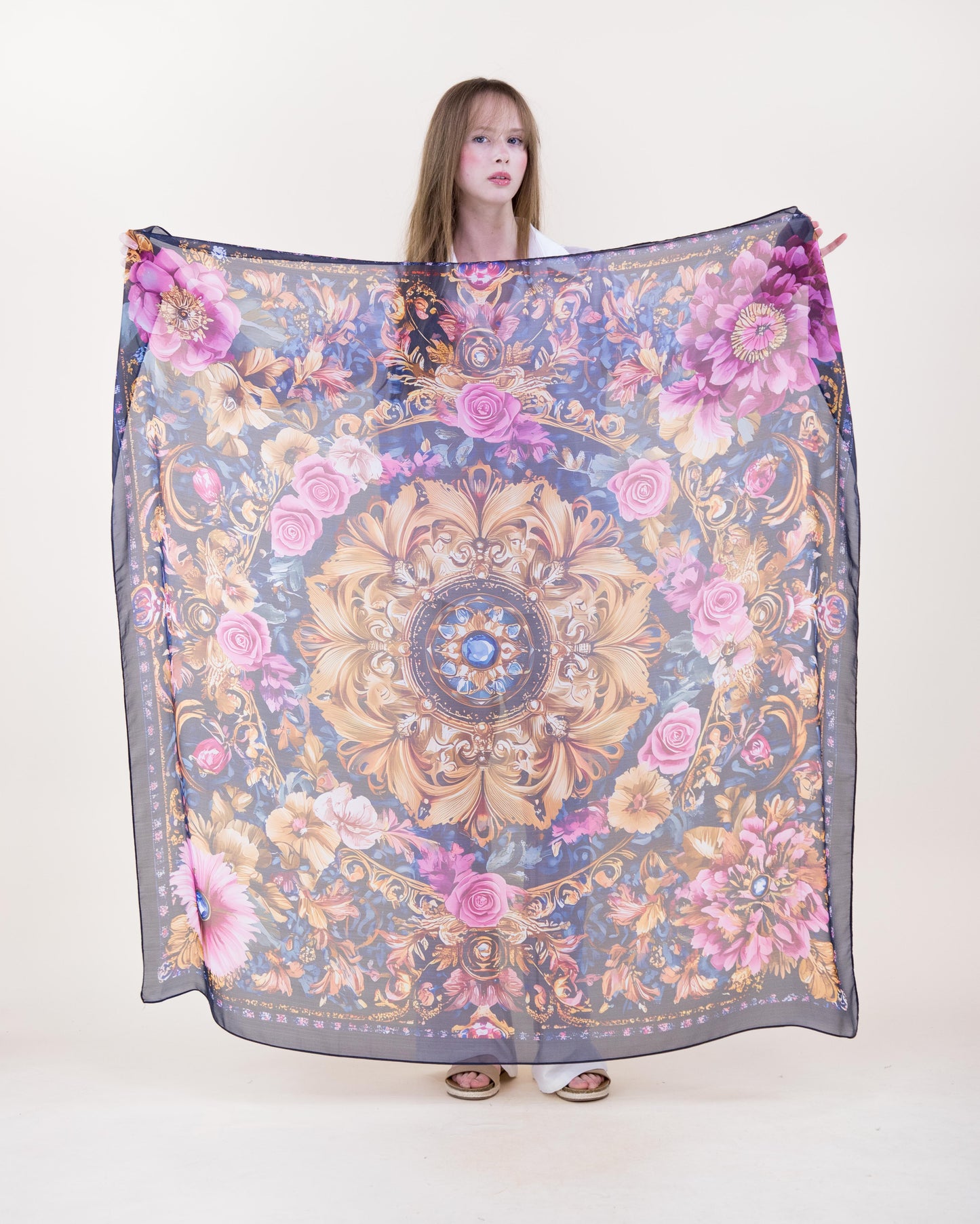 Romantic Baroque Mandala Silky Large Square Scarf