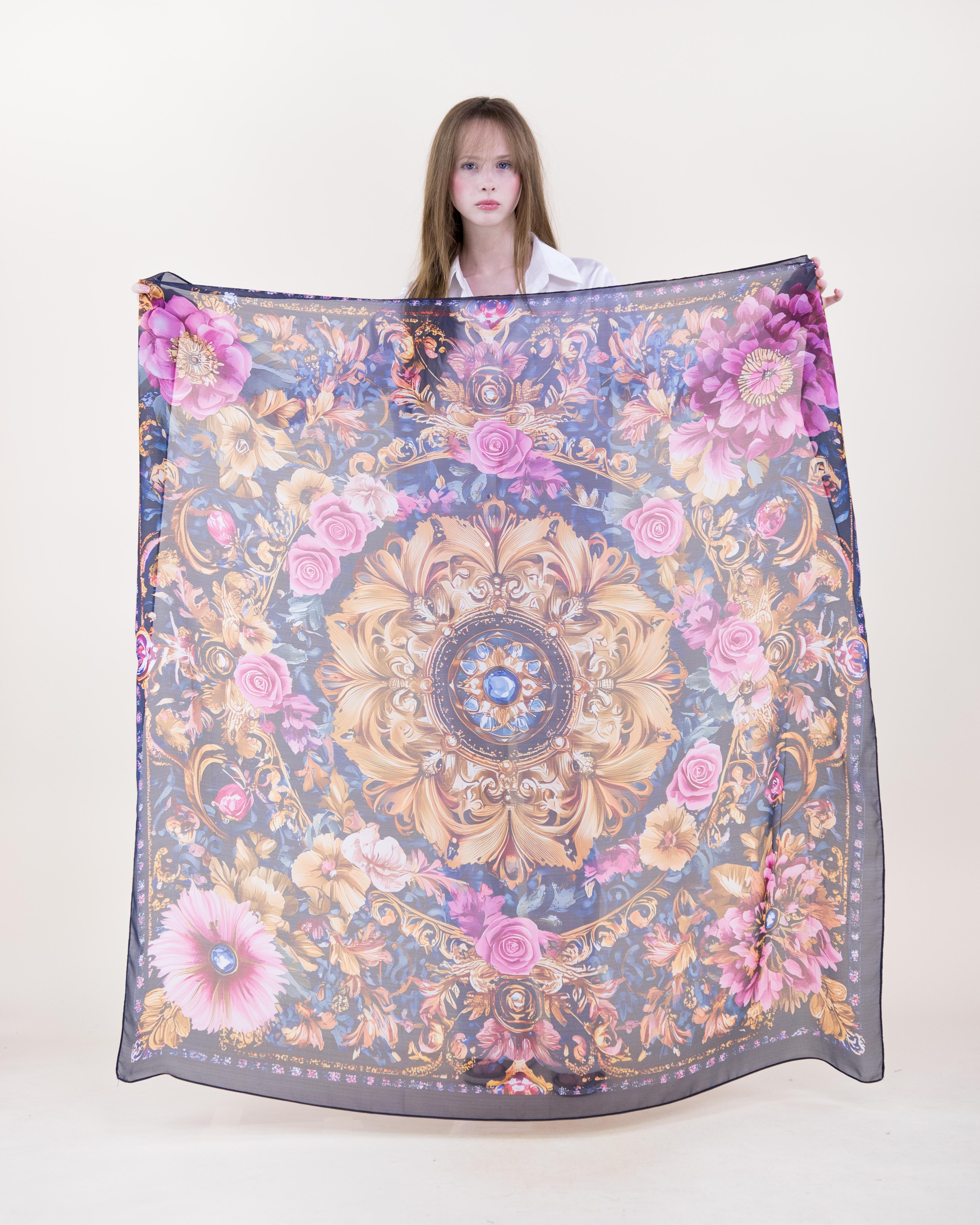 Romantic Baroque Mandala Silky Large Square Scarf