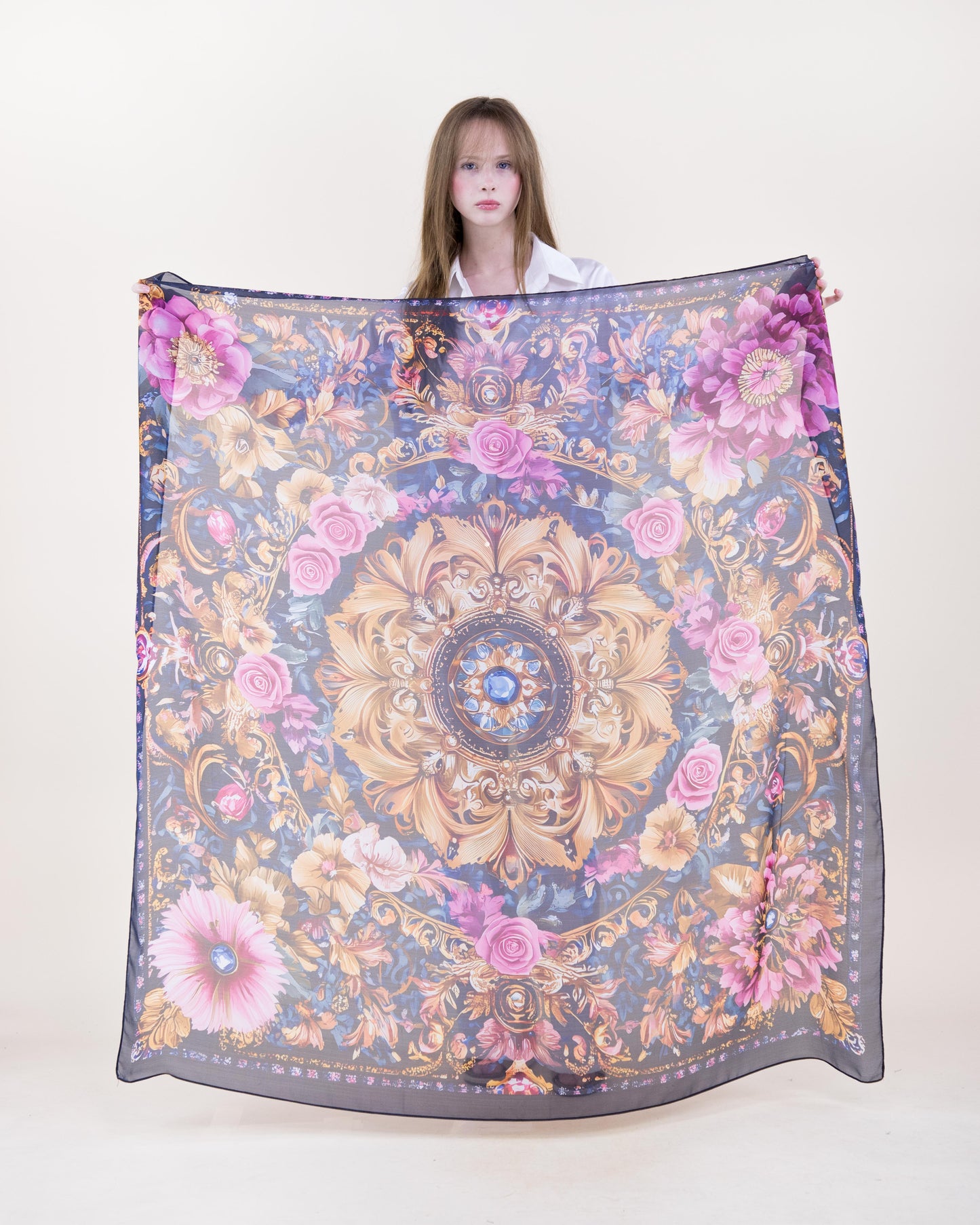 Romantic Baroque Mandala Silky Large Square Scarf