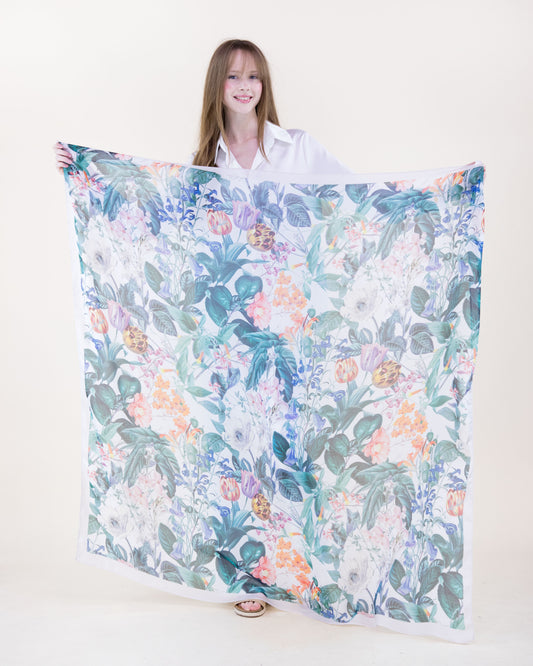 English Botanical Silky Large Square Scarf