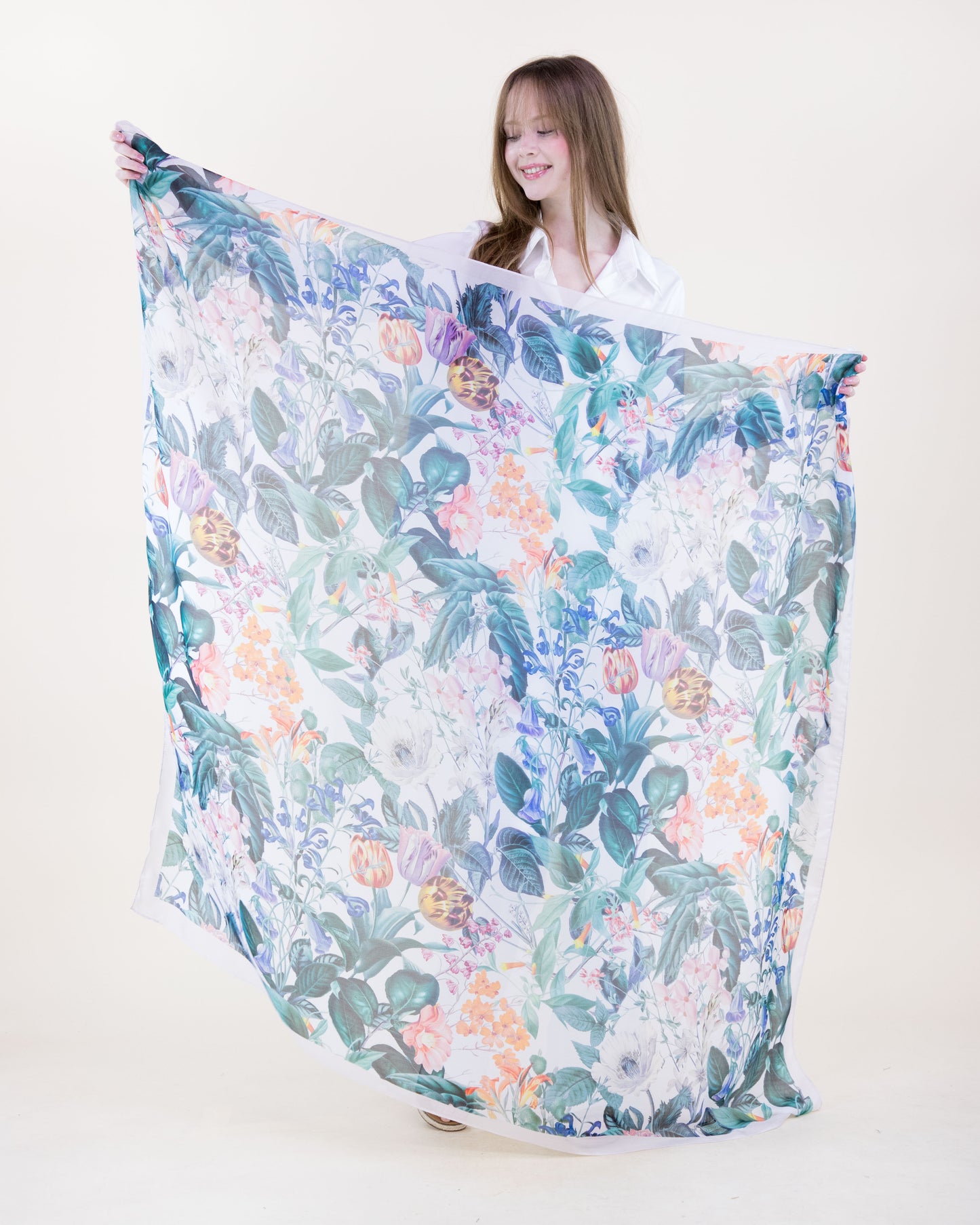 English Botanical Silky Large Square Scarf