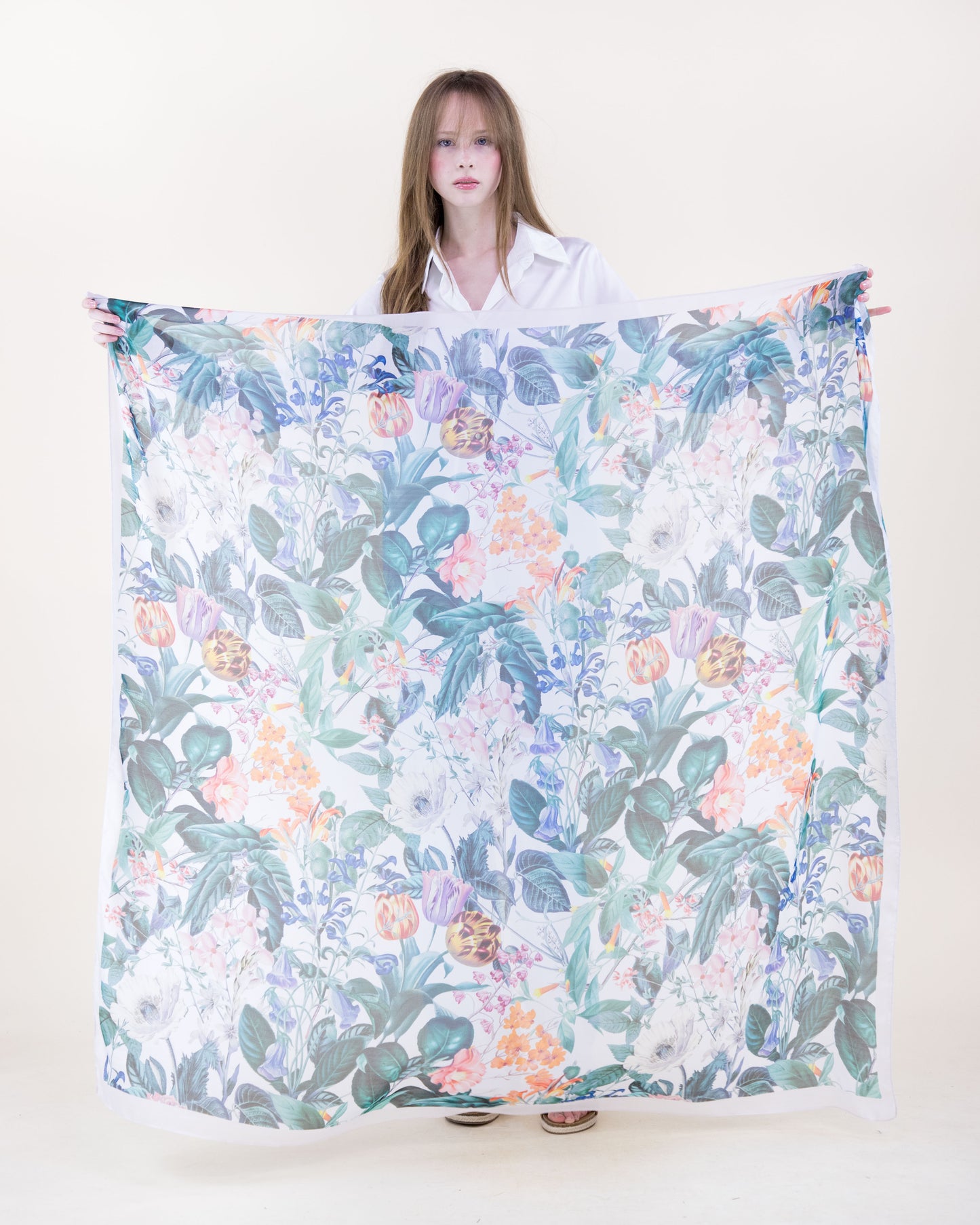 English Botanical Silky Large Square Scarf