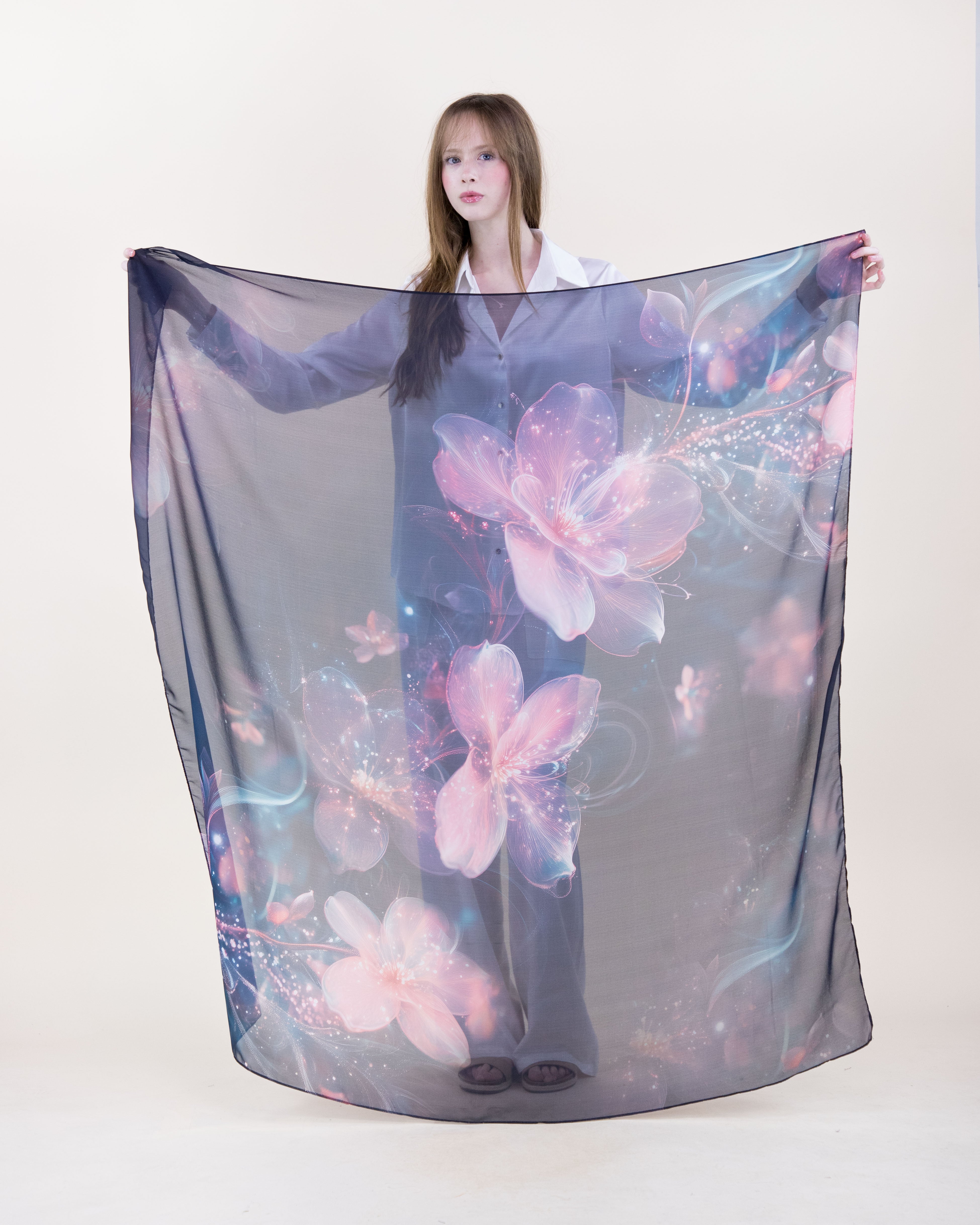 Ethereal Blossom Silky Large Square Scarf