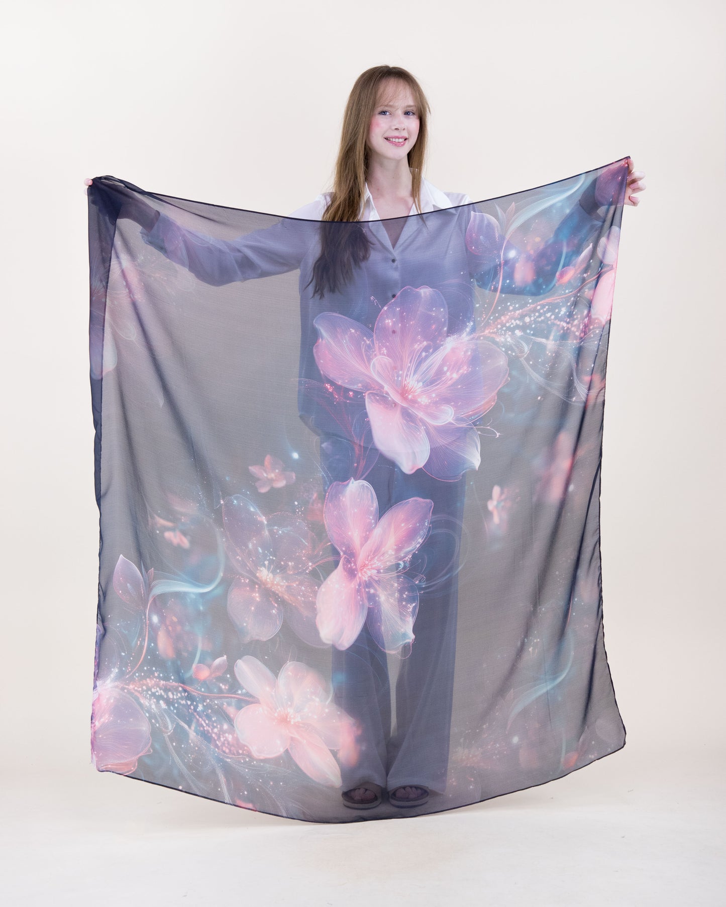 Ethereal Blossom Silky Large Square Scarf