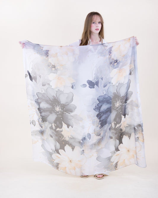 Soft Noir Garden Silky Large Square Scarf