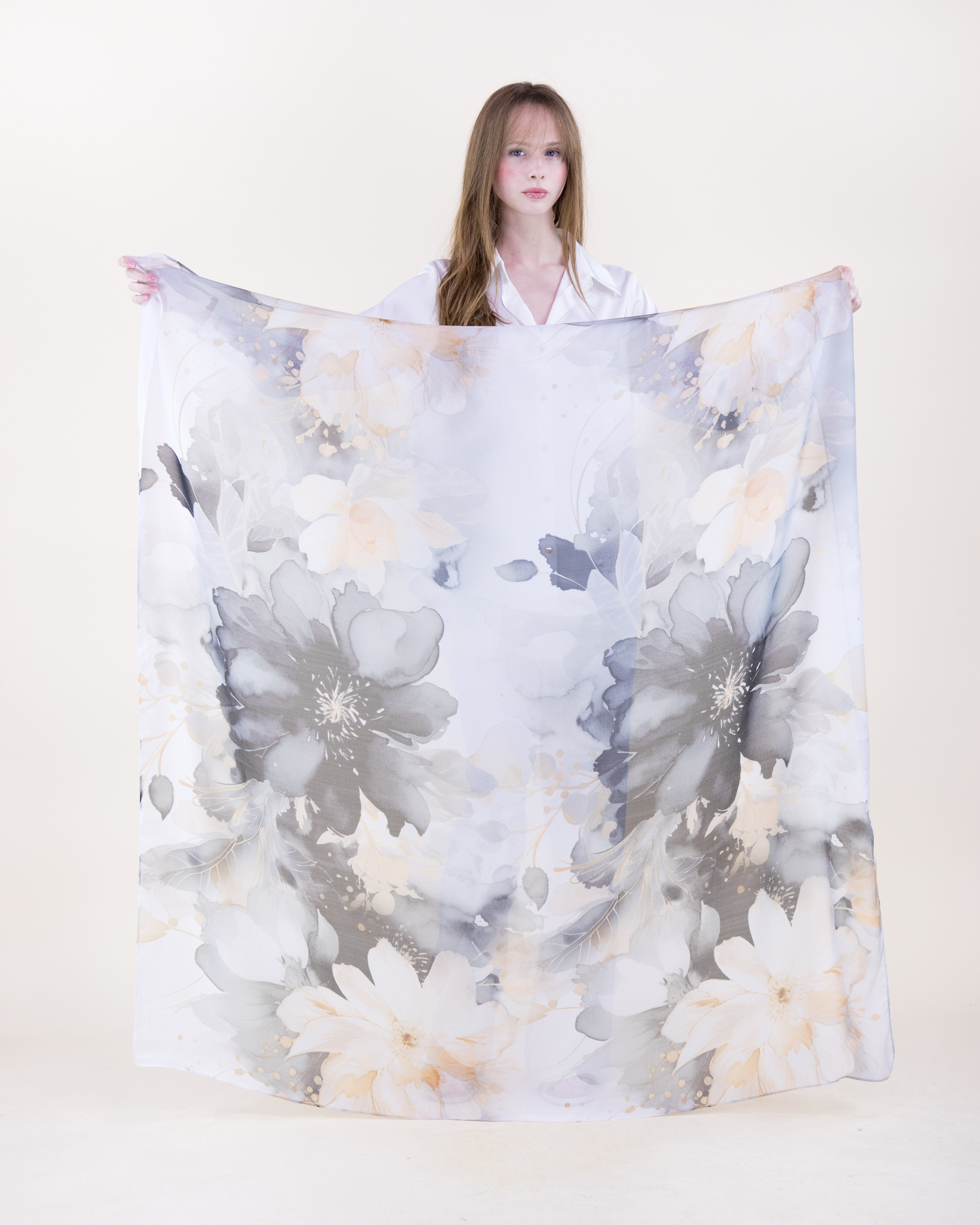 Soft Noir Garden Silky Large Square Scarf