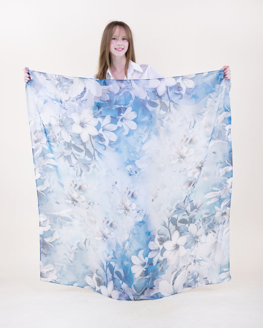 Porcelain Blossom Silky Large Square Scarf