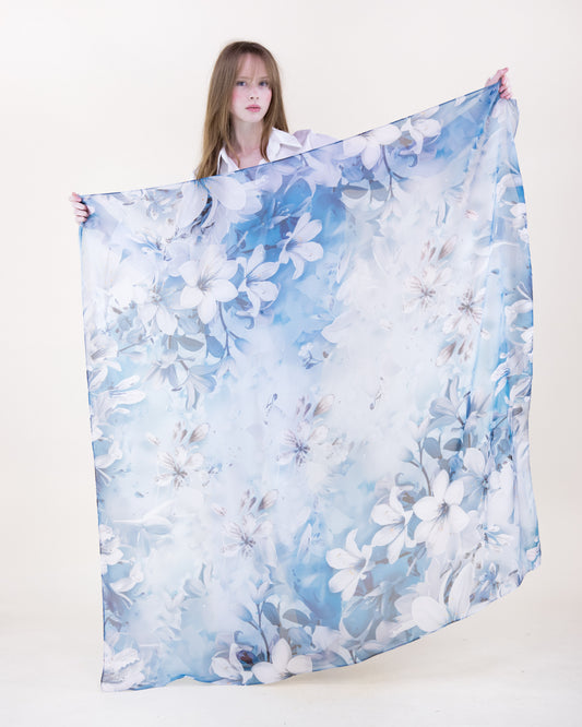 Porcelain Blossom Silky Large Square Scarf