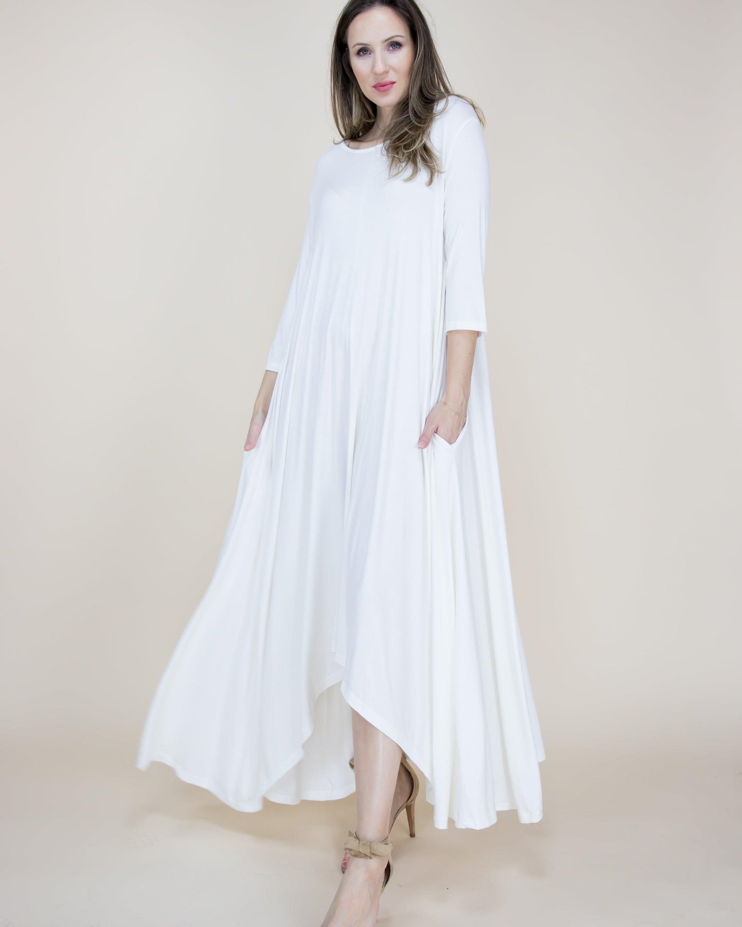 Free Falling 3/4 Sleeve Drapey Maxi Dress