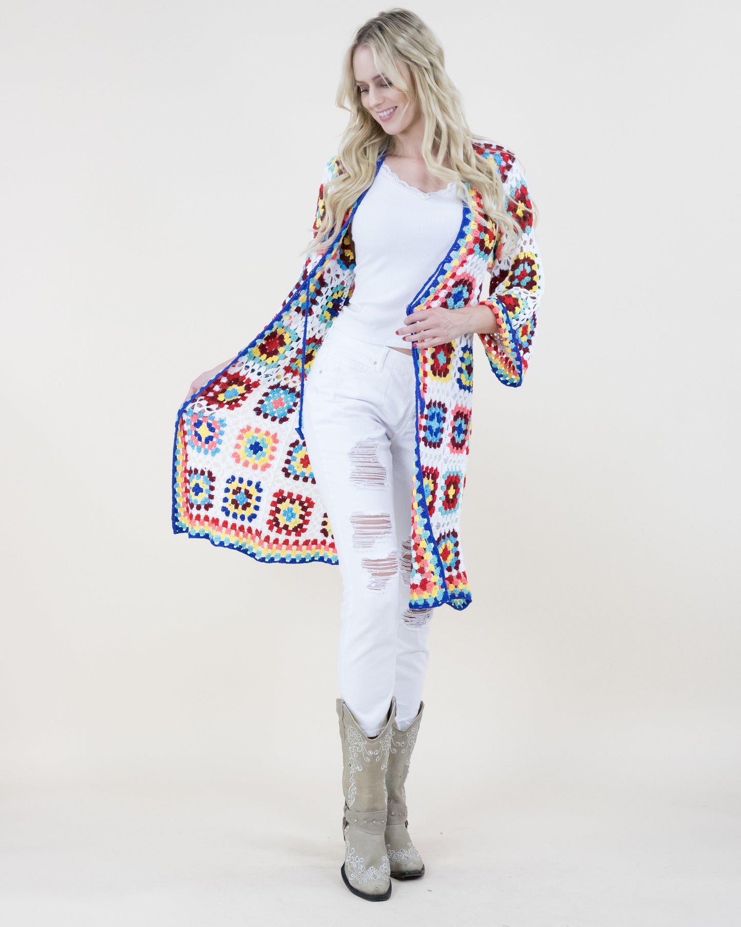 Vibrant Color Crochet Hand Knitted Cardigan