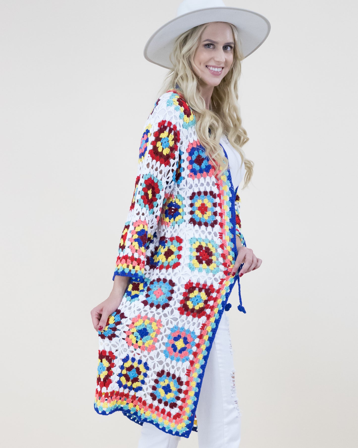 Vibrant Color Crochet Hand Knitted Cardigan