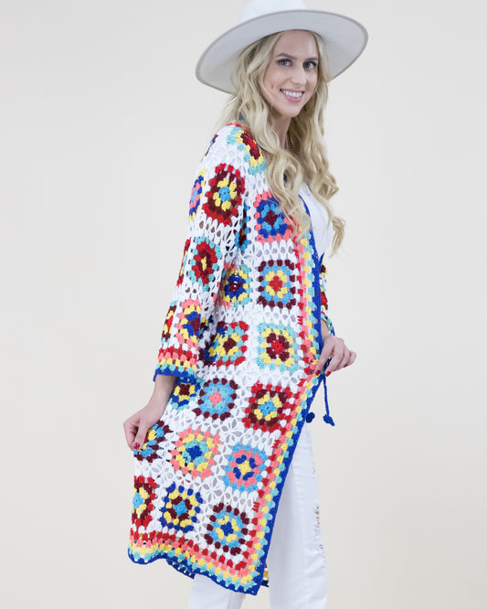 Vibrant Color Crochet Hand Knitted Cardigan