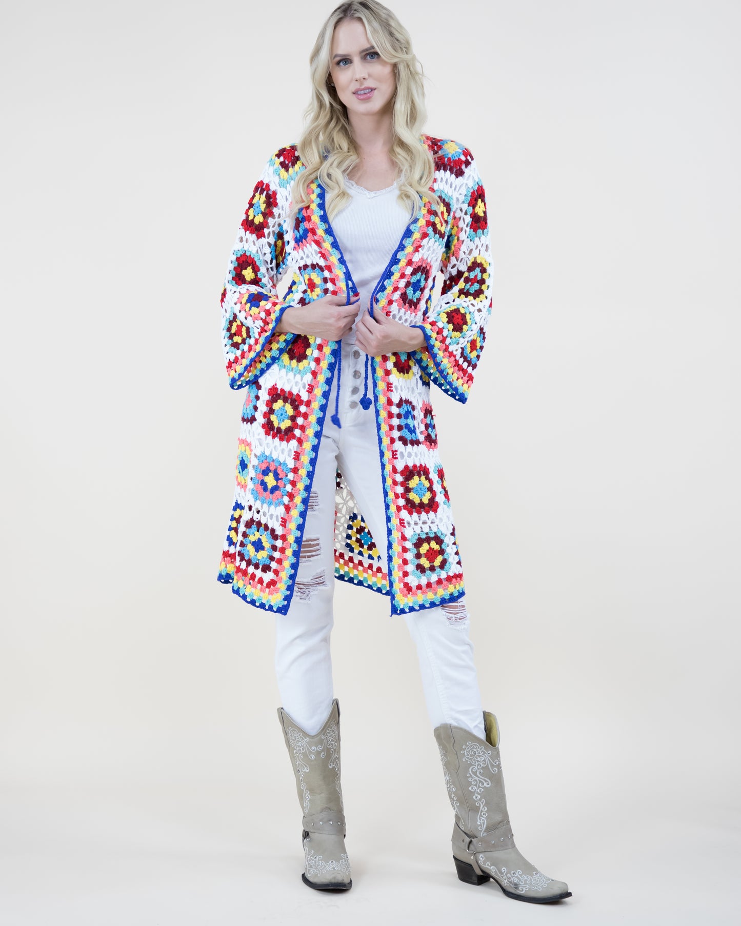 Vibrant Color Crochet Hand Knitted Cardigan