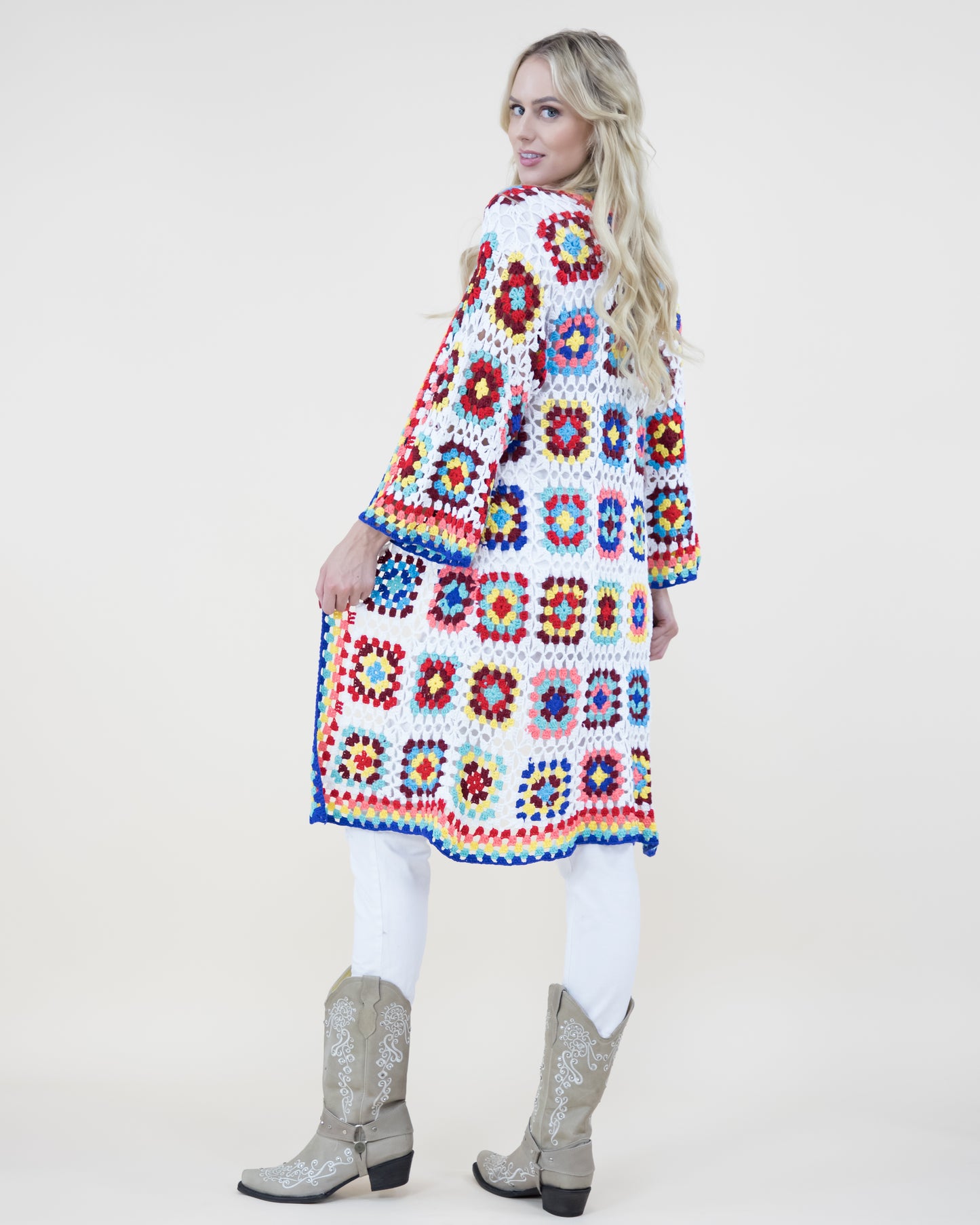 Vibrant Color Crochet Hand Knitted Cardigan