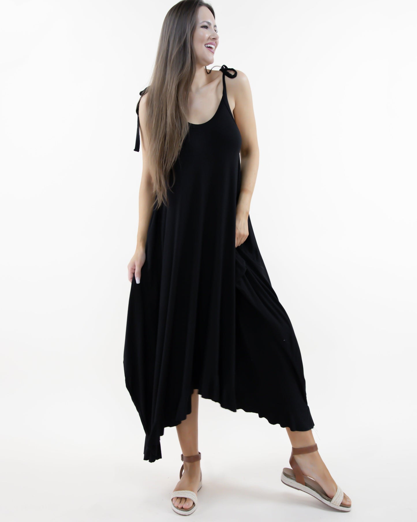 Solid Jersey Maxi Dress with Ruffle Trim