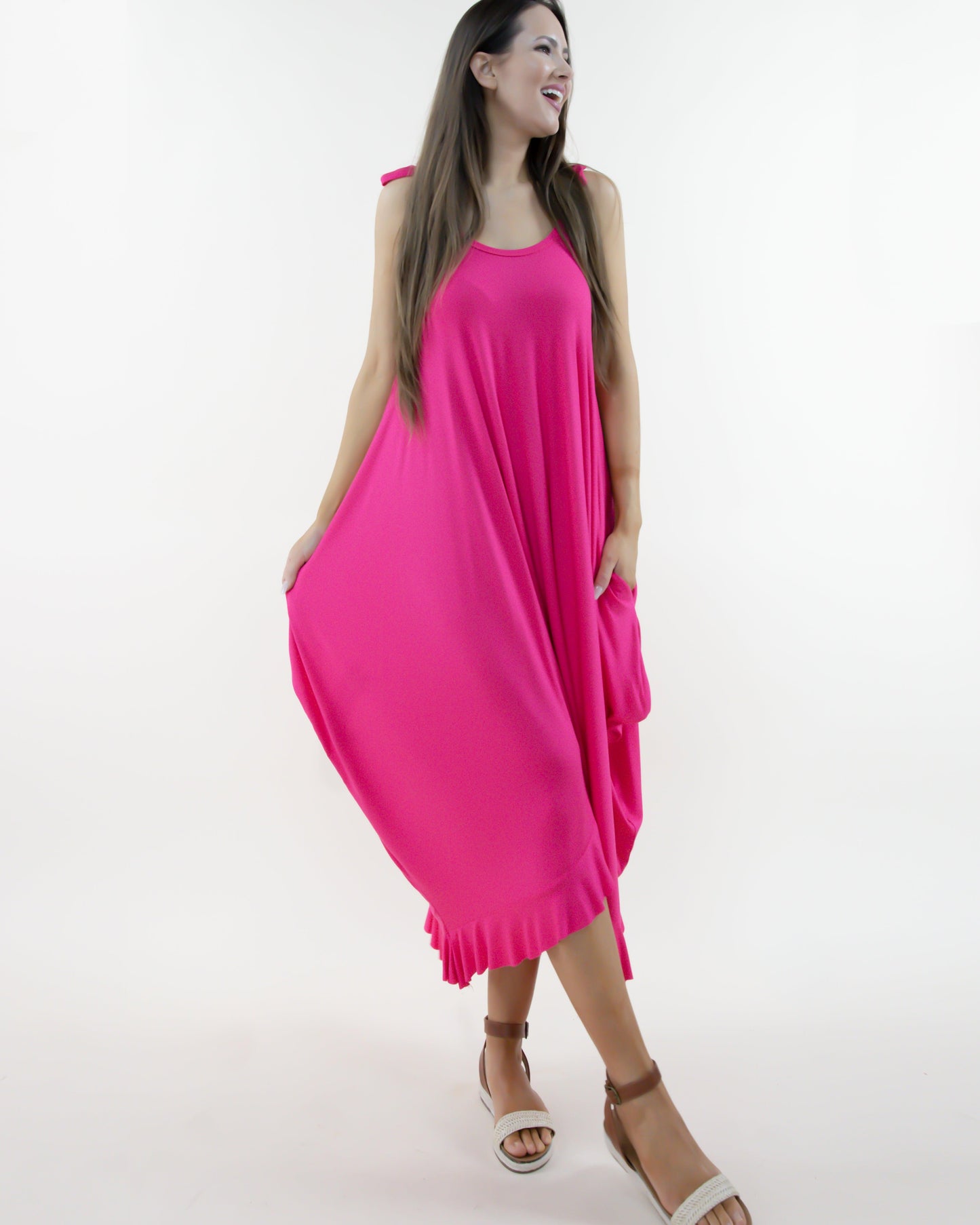 Solid Jersey Maxi Dress with Ruffle Trim