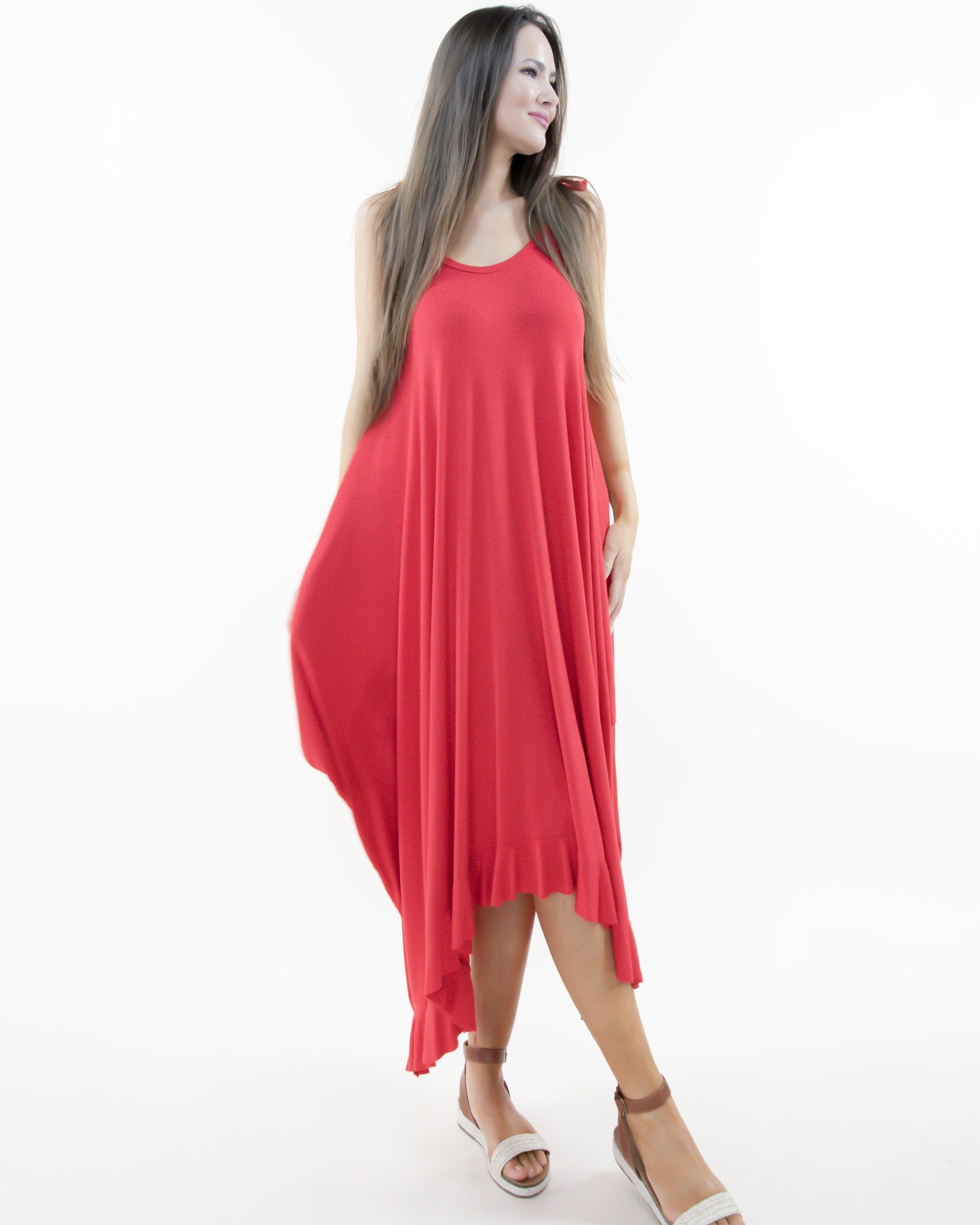 Solid Jersey Maxi Dress with Ruffle Trim
