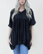 Faded Collared Tunic w/ Puff Half Sleeve and Lace Front Detail