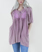 Faded Collared Tunic w/ Puff Half Sleeve and Lace Front Detail