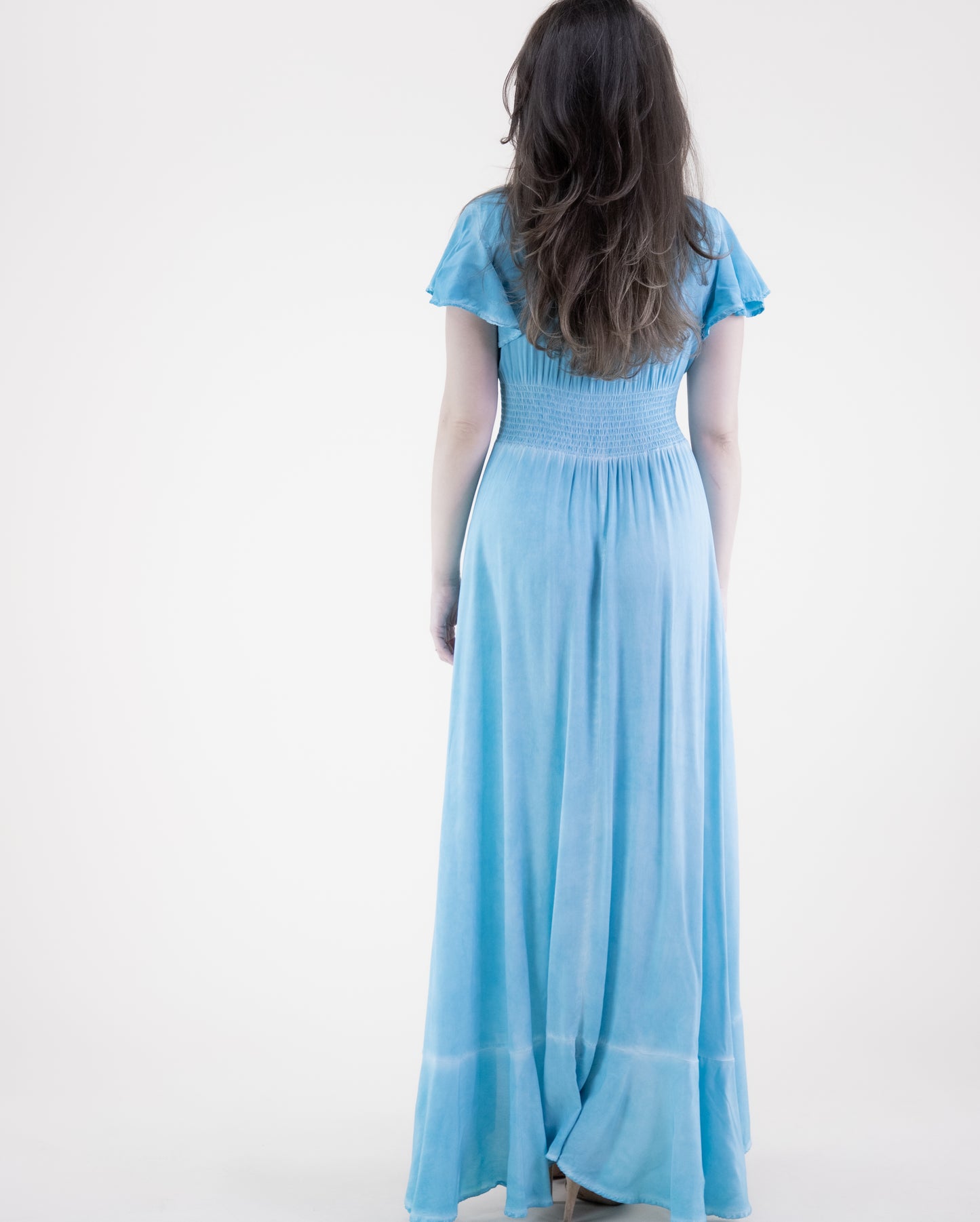 Mineral Wash Butterfly Sleeve High Low Maxi Dress