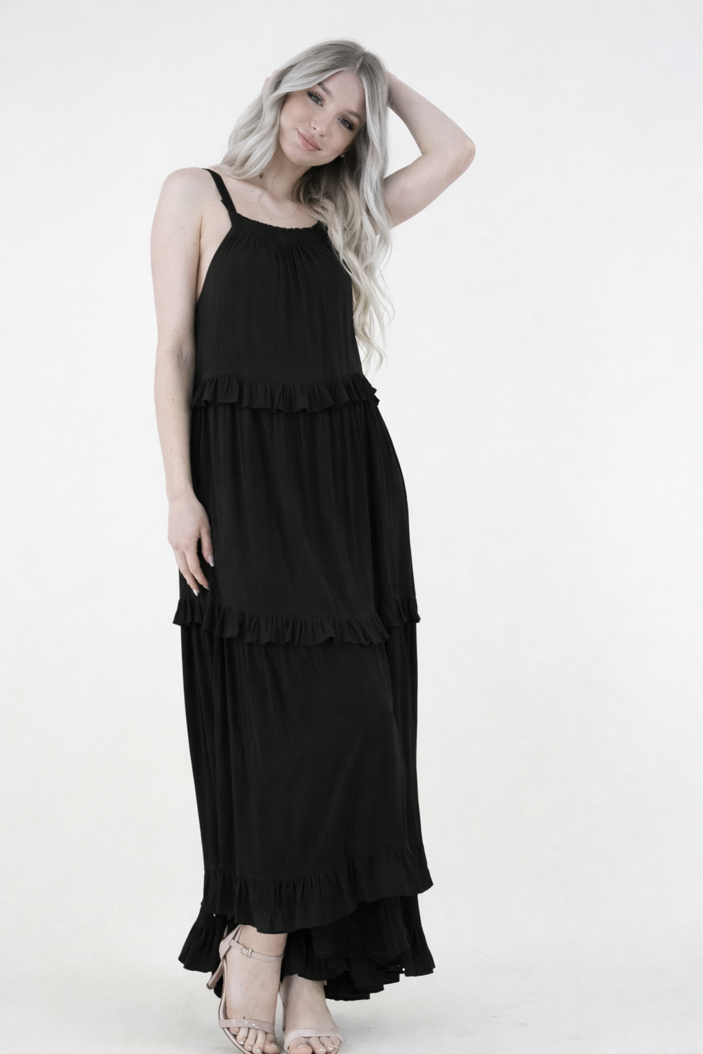 Halter Top Ruffle Tiered Maxi Dress with Pockets