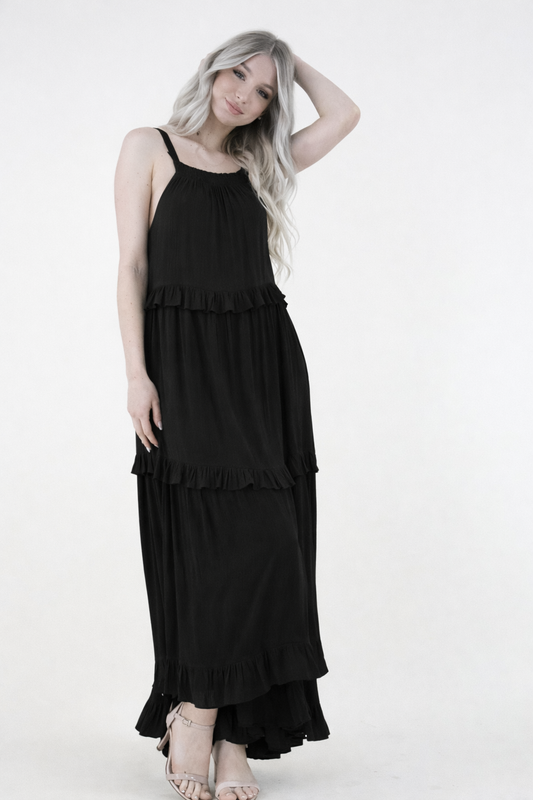 Halter Top Ruffle Tiered Maxi Dress with Pockets