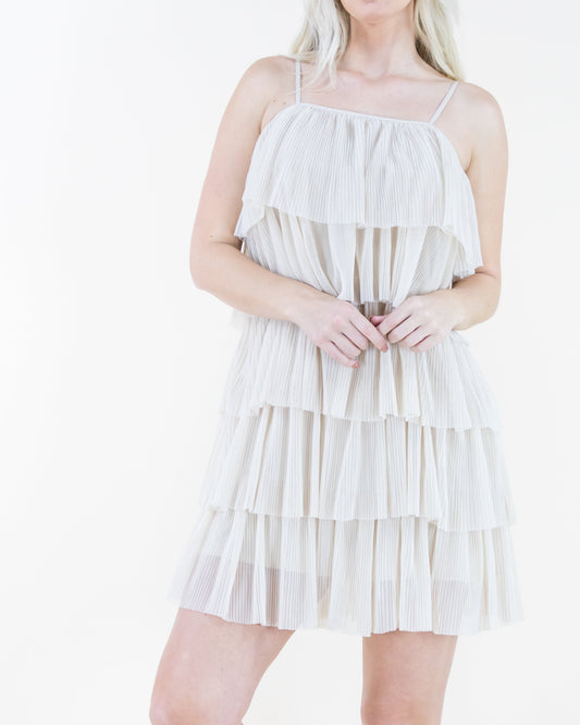 Pleated Tiered Ruffle Mini Dress