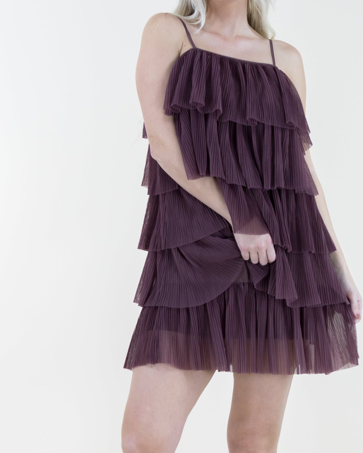 Pleated Tiered Ruffle Mini Dress