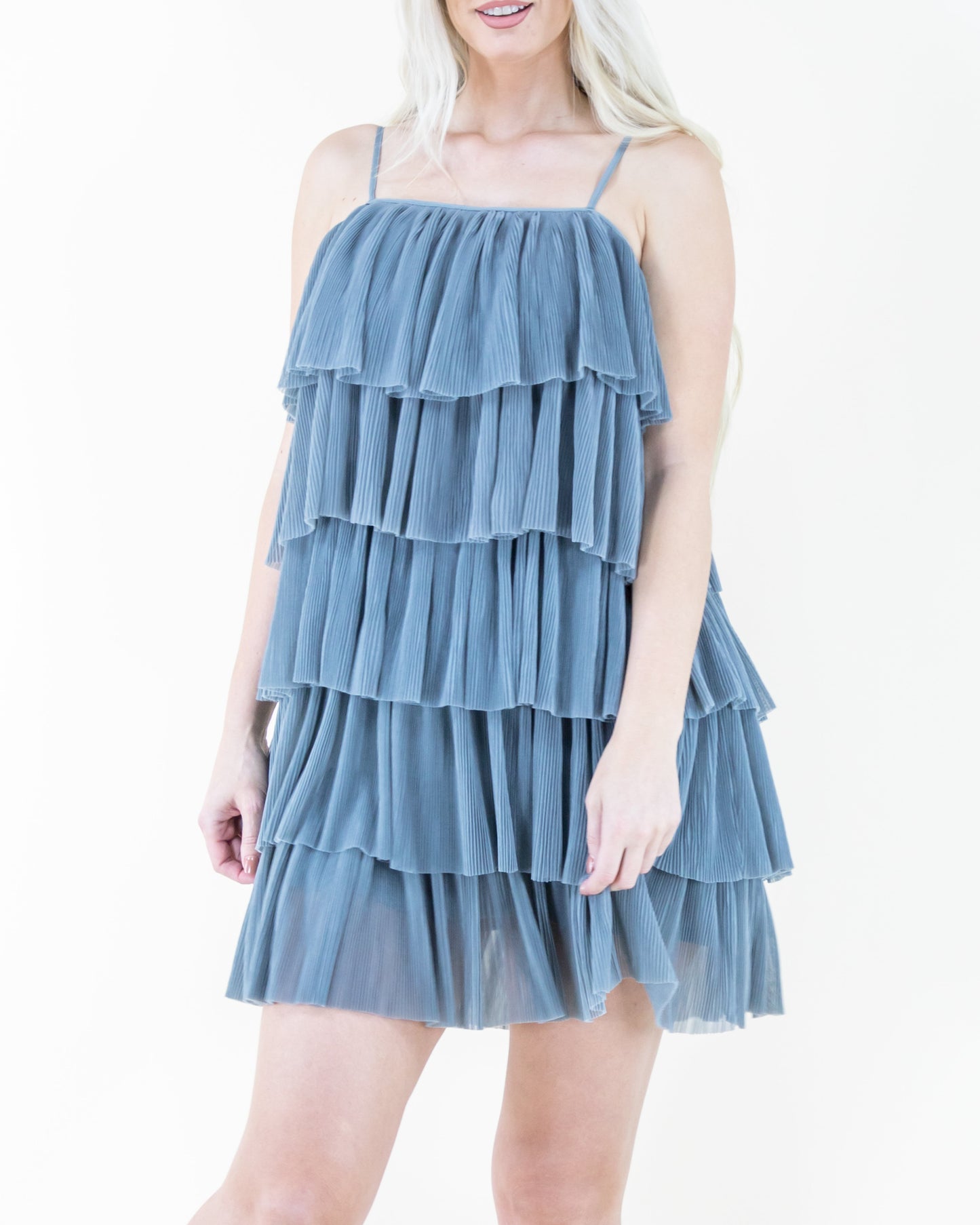 Pleated Tiered Ruffle Mini Dress