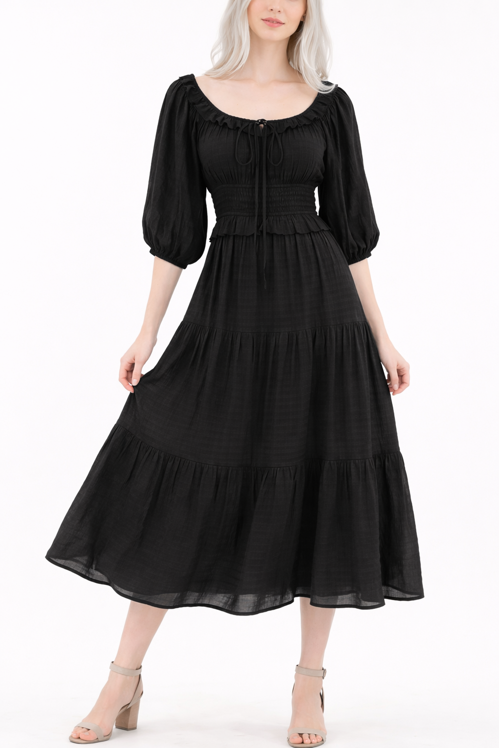 Peasant Top Maxi Dress w/ Pockets