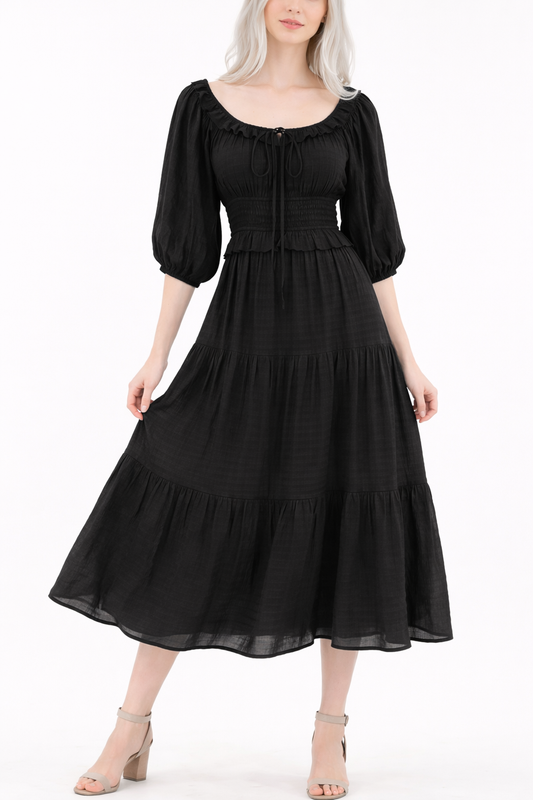 Peasant Top Maxi Dress w/ Pockets