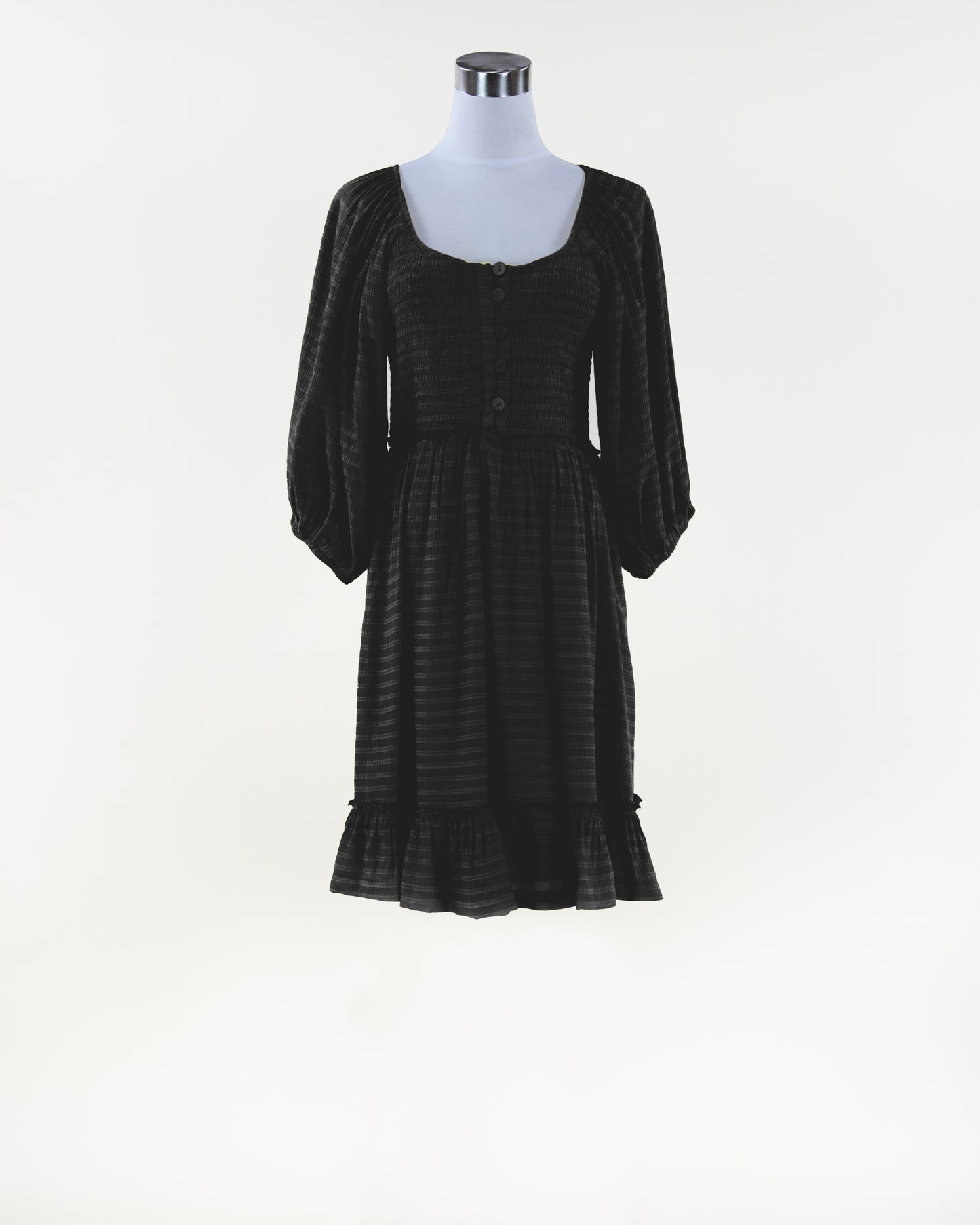 Smocked Top Button-up Mini Dress w/ Pockets