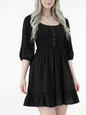 Smocked Top Button-up Mini Dress w/ Pockets
