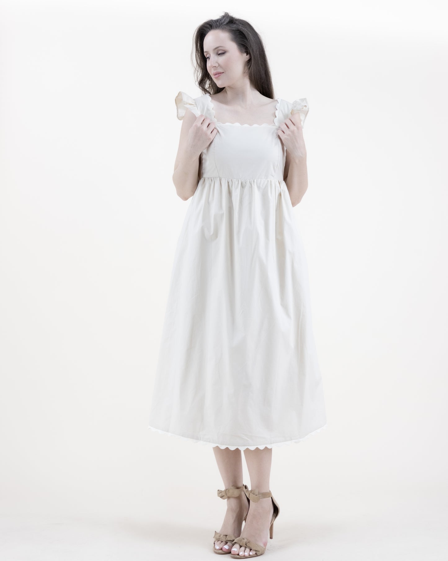 Scalloped Hems Midi Dress w/ Pockets