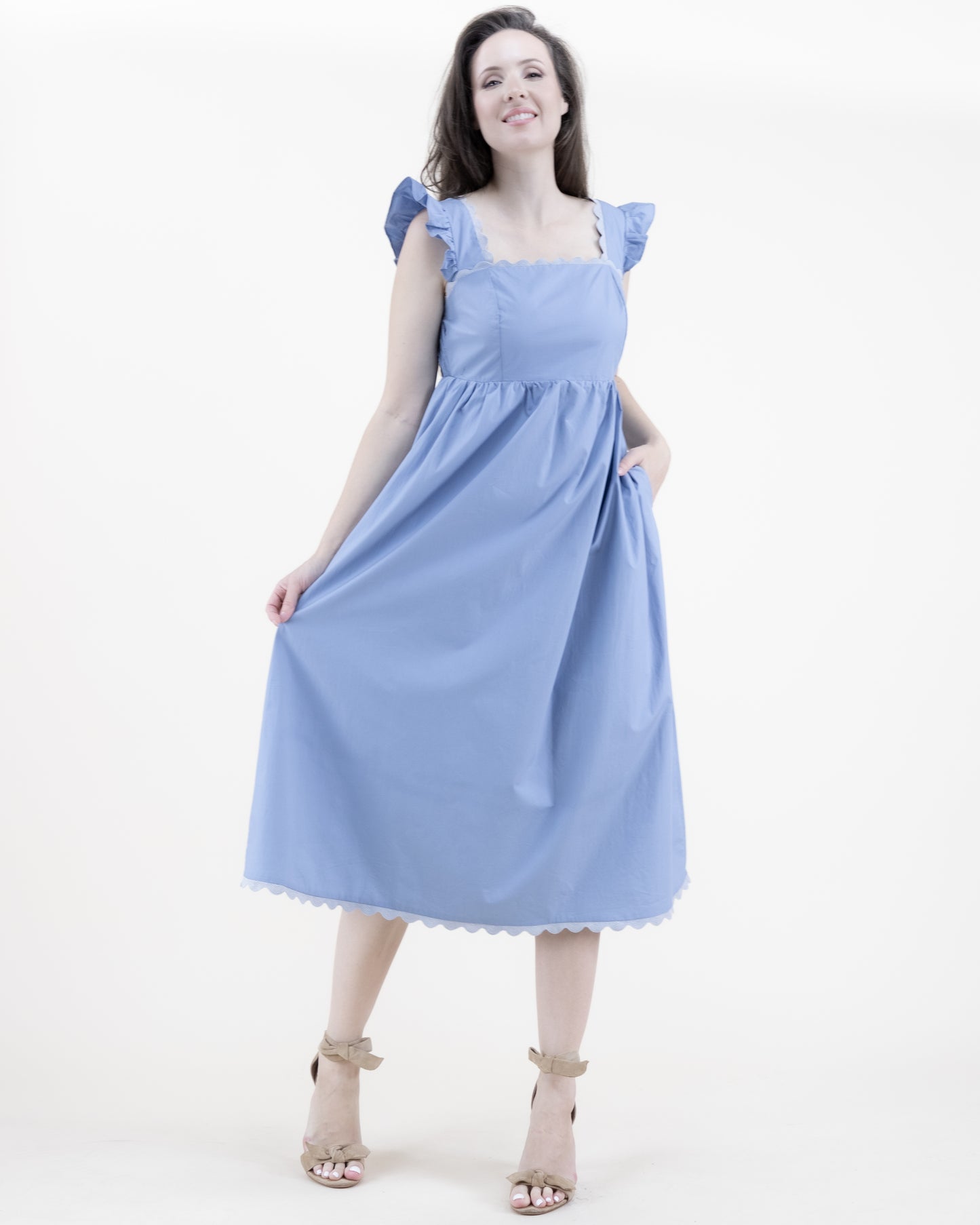 Scalloped Hems Midi Dress w/ Pockets