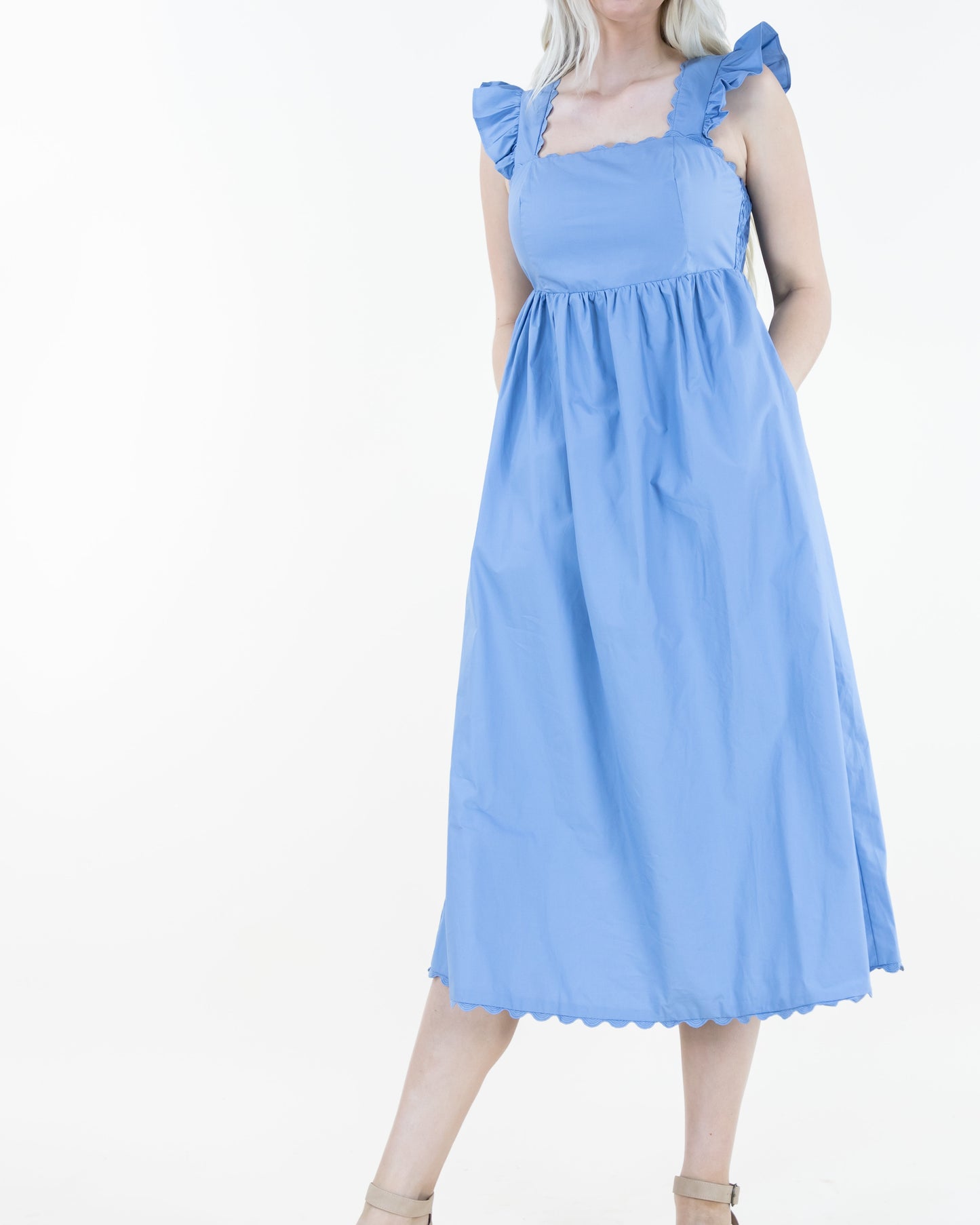 Scalloped Hems Midi Dress w/ Pockets