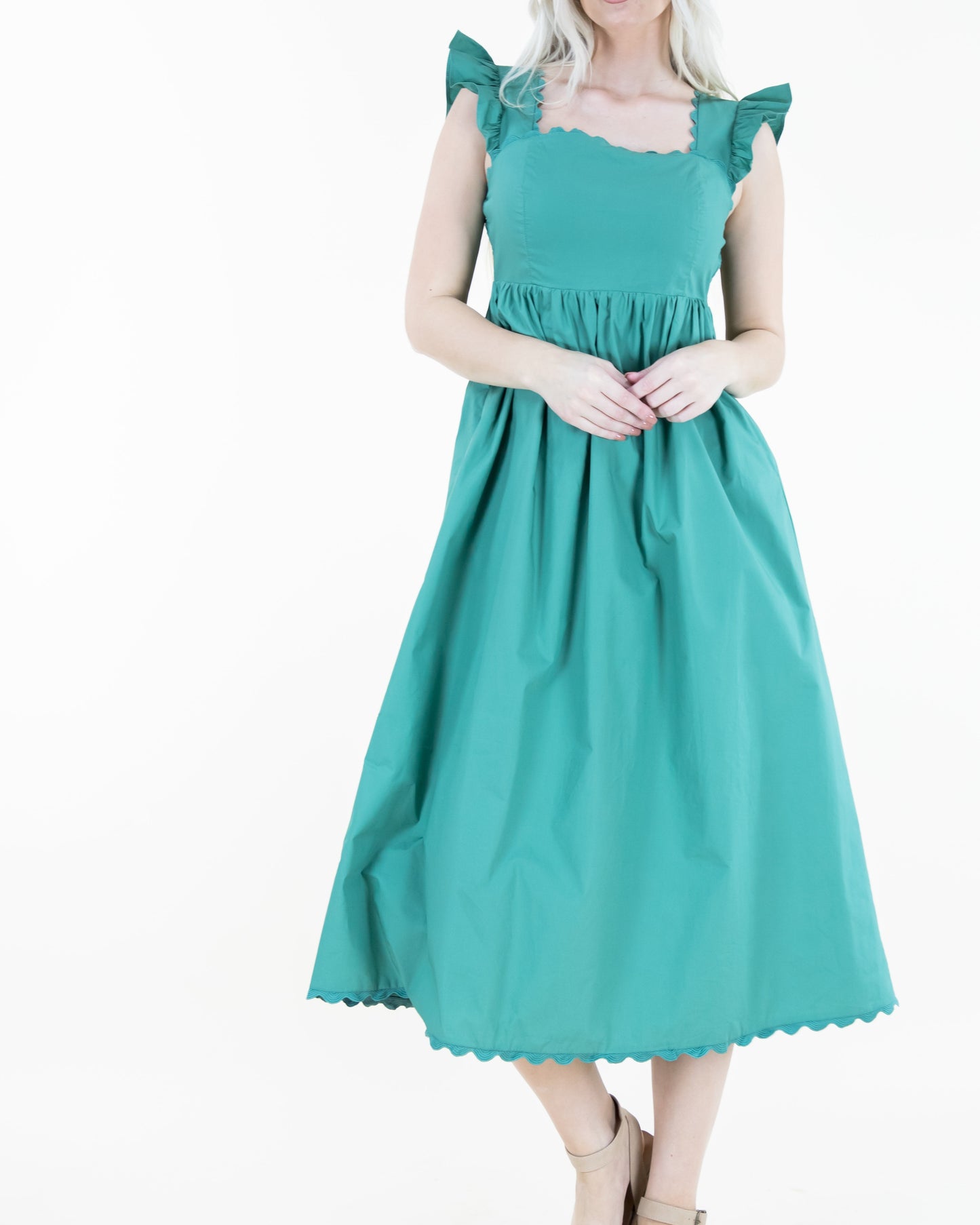 Scalloped Hems Midi Dress w/ Pockets